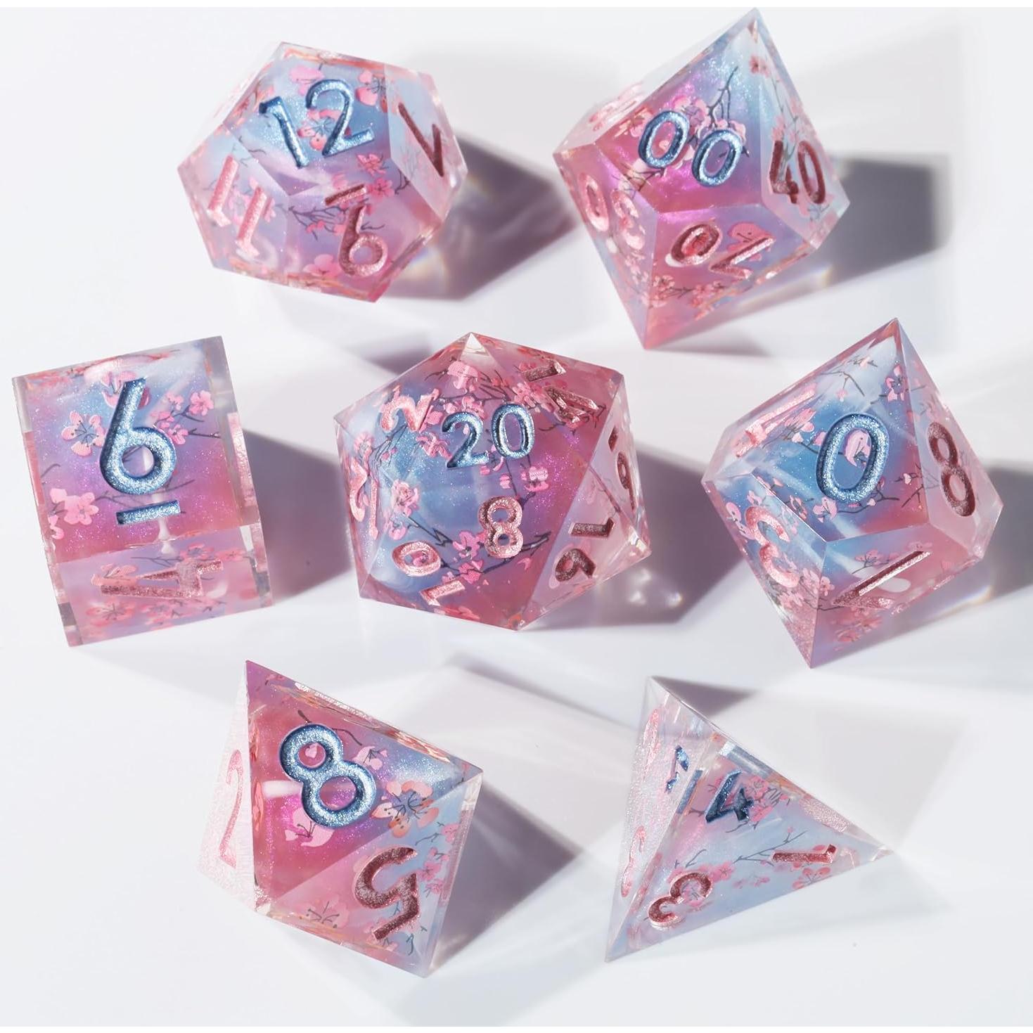 Juego de Dados Poliedricos Mini Planet Flor de Cerezo 7 Pcs