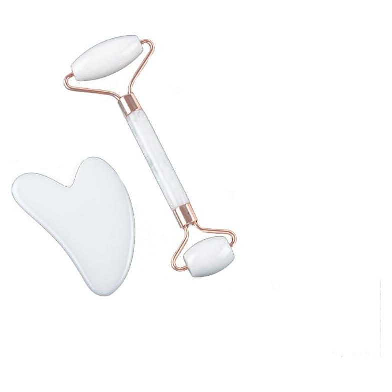 Juego de Rodillo de Jade Blanco y Gua Sha Pokinge - Masaje Facial