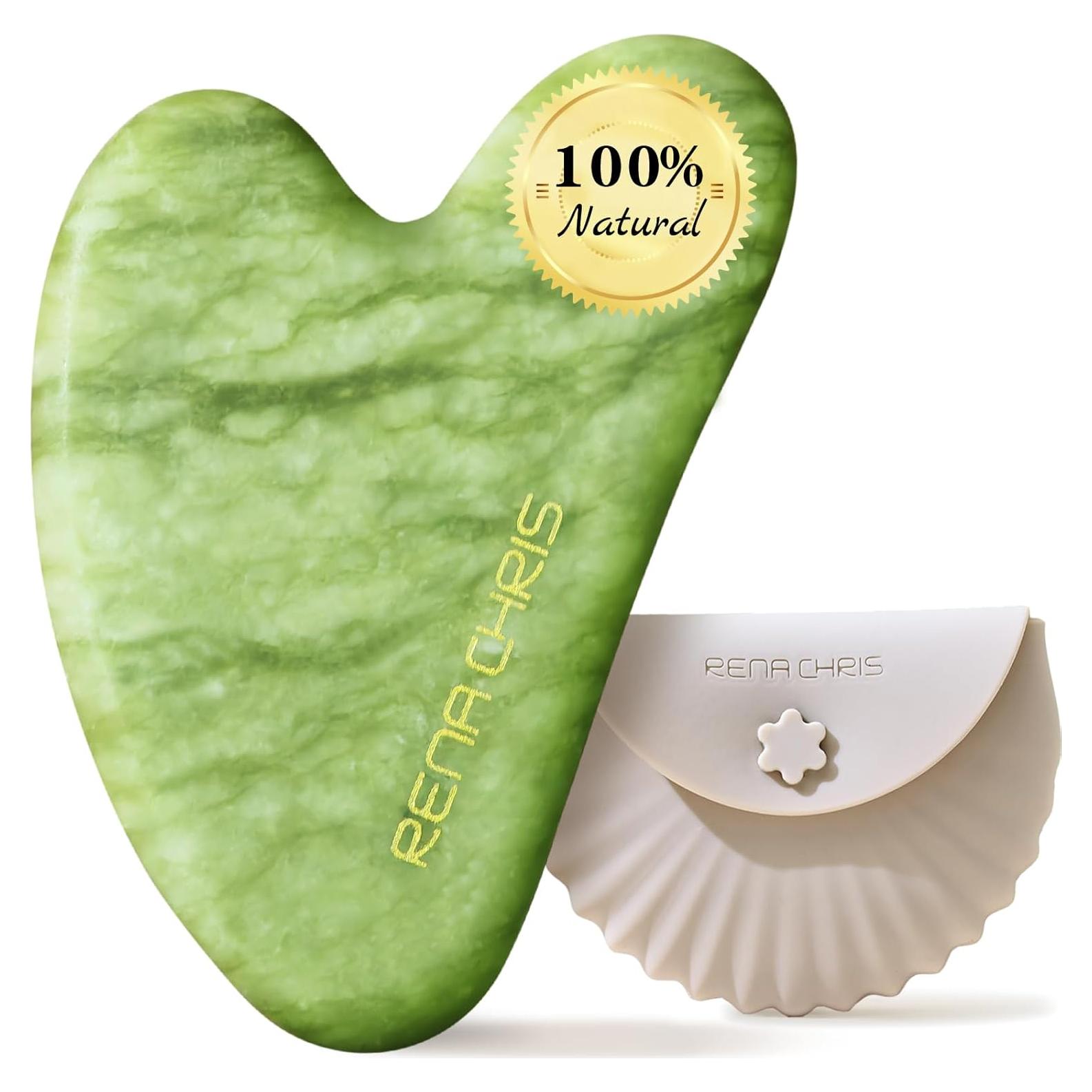 Herramienta Gua Sha Facial Rena Chris Jade Natural Verde