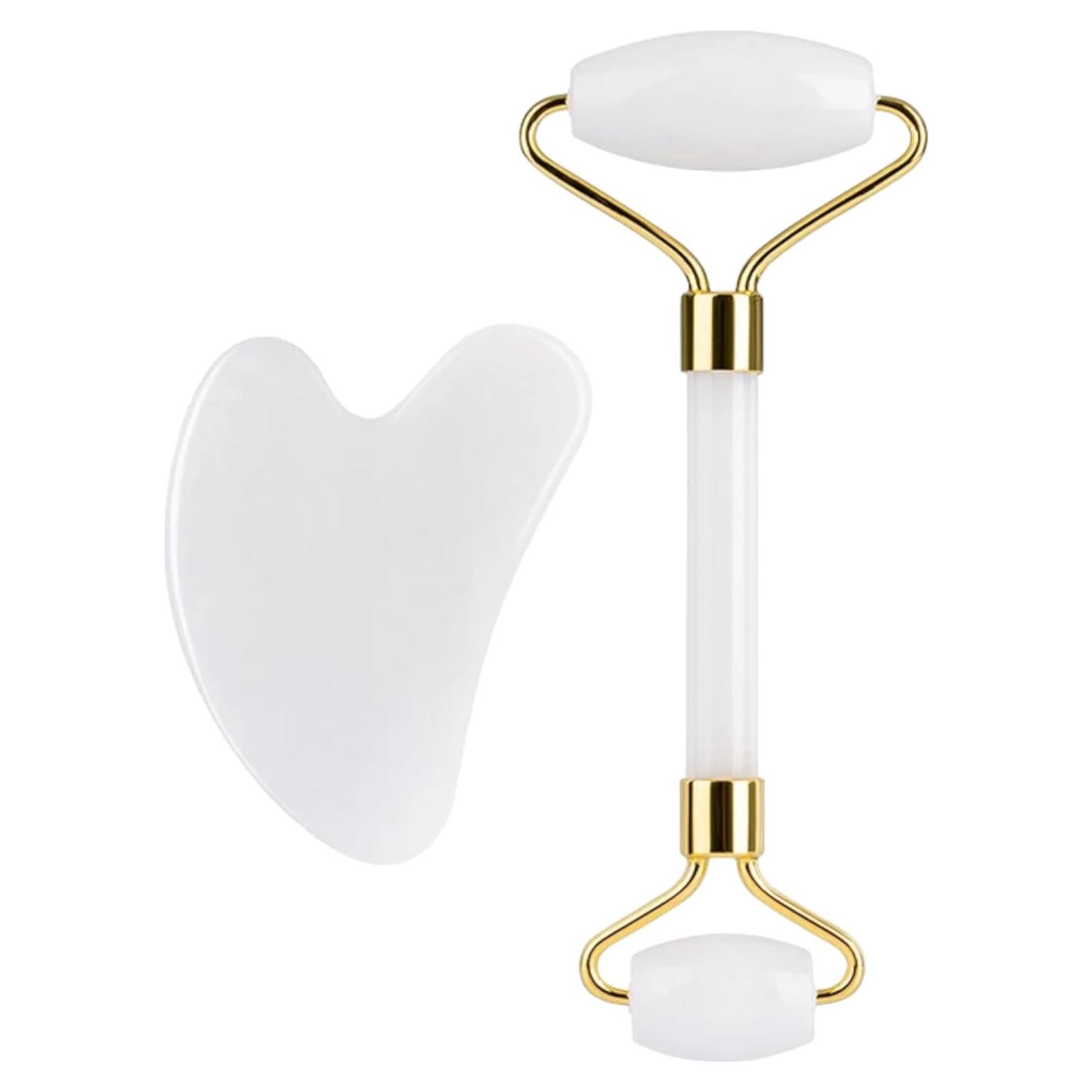 Rodillo de Jade Blanco LAMA 2 en 1 y Set de Gua Sha Facial
