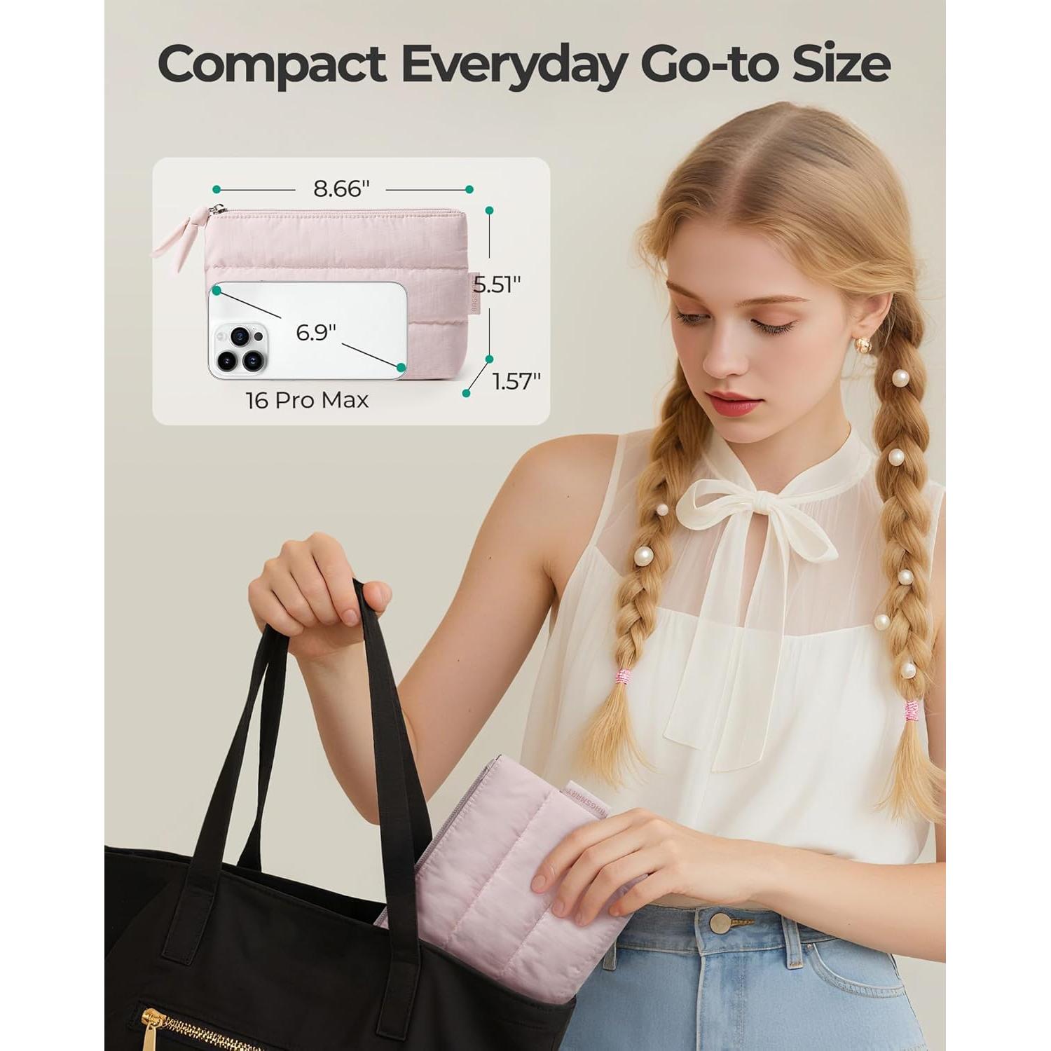 Bolsa de Maquillaje Pequeña BAGSMART Rosa Bebé 22.8x8.9x20.3cm