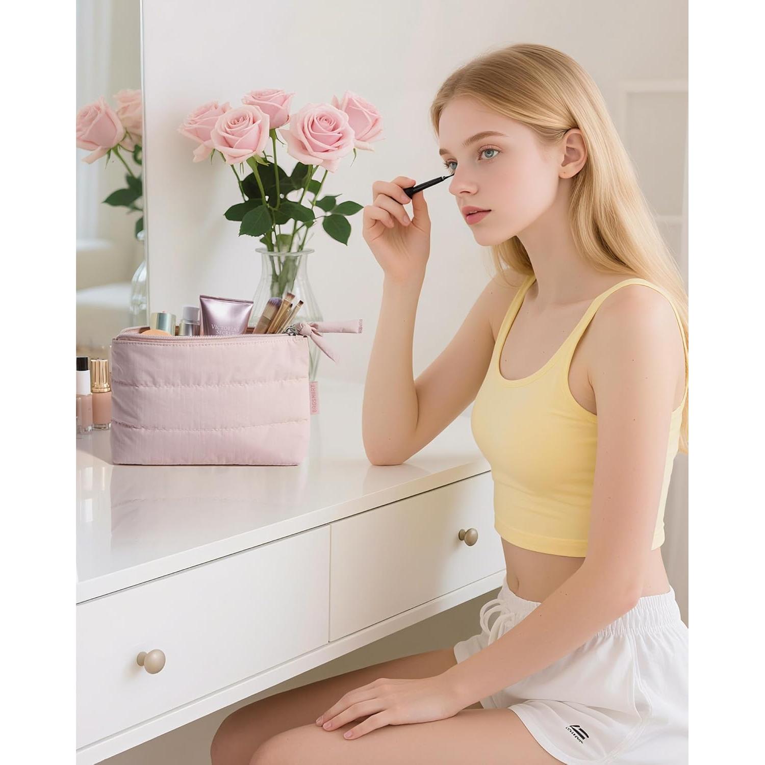 Bolsa de Maquillaje Pequeña BAGSMART Rosa Bebé 22.8x8.9x20.3cm