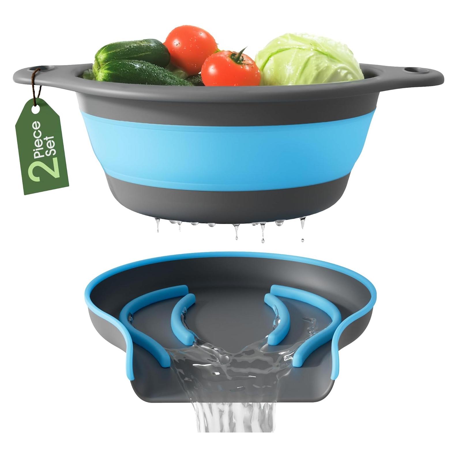 Colador Plegable Gevoli con Base Autodesagüe 5QT Azul/Gris