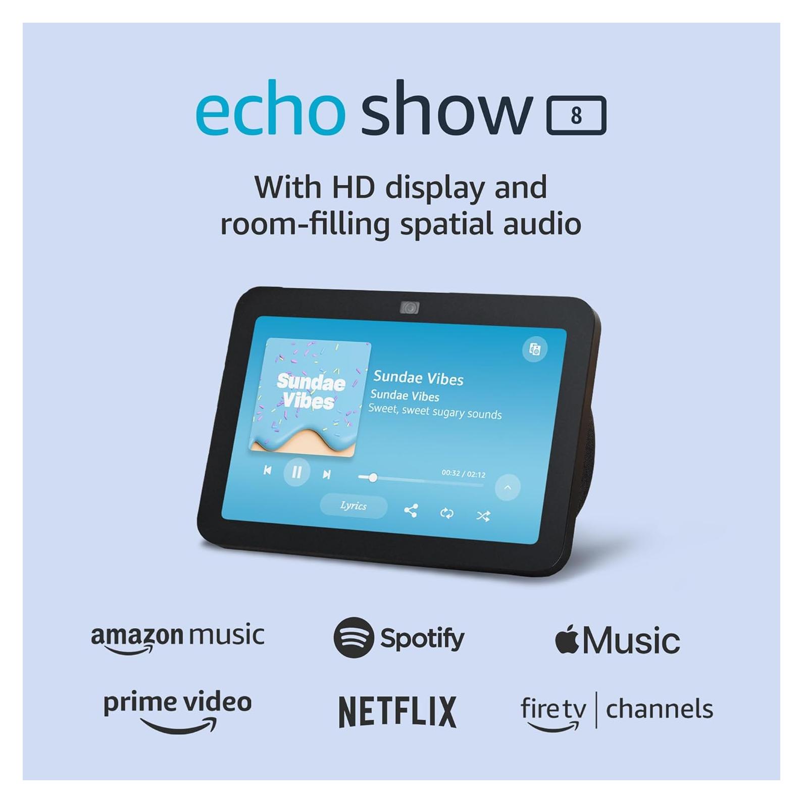Amazon Echo Show 8 (newest model), With Spatial Audio, Smart Home Hub, and Alexa, Charcoal