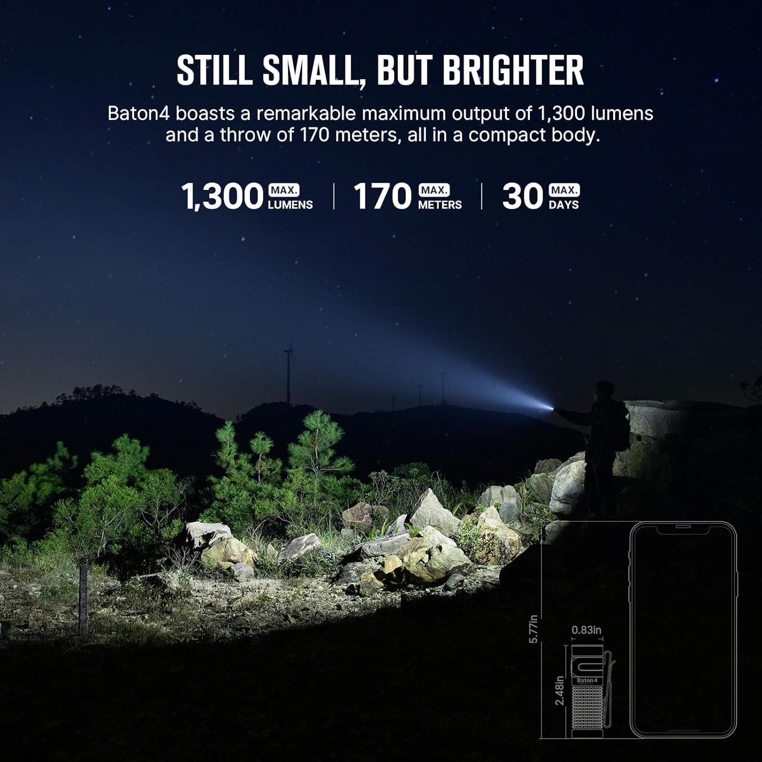 OLIGHT Baton4 Linterna EDC 1300 Lúmenes Verde IPX8