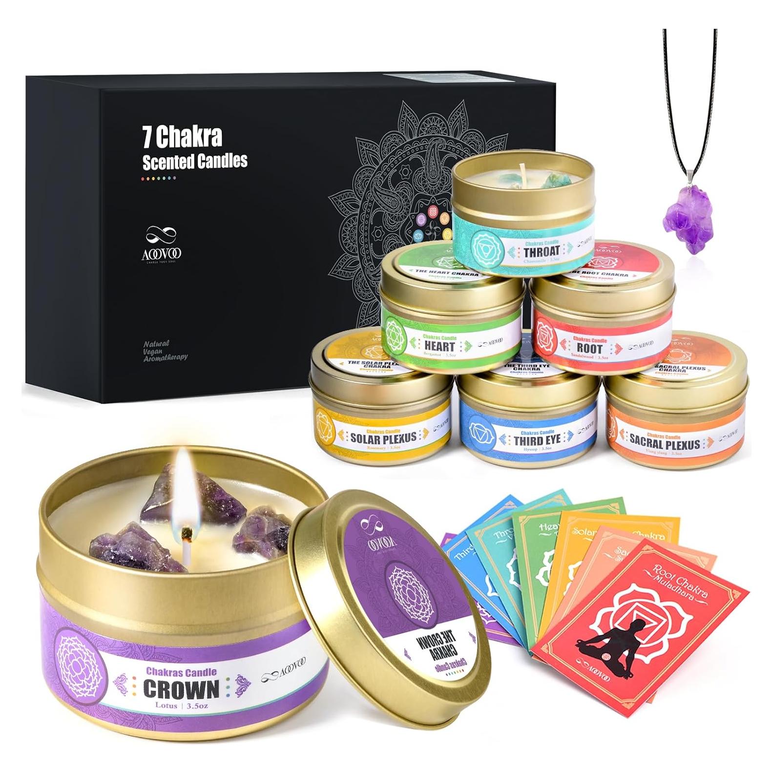 Set de 7 Velas Chakra AOOVOO - Aromaterapia y Cristales