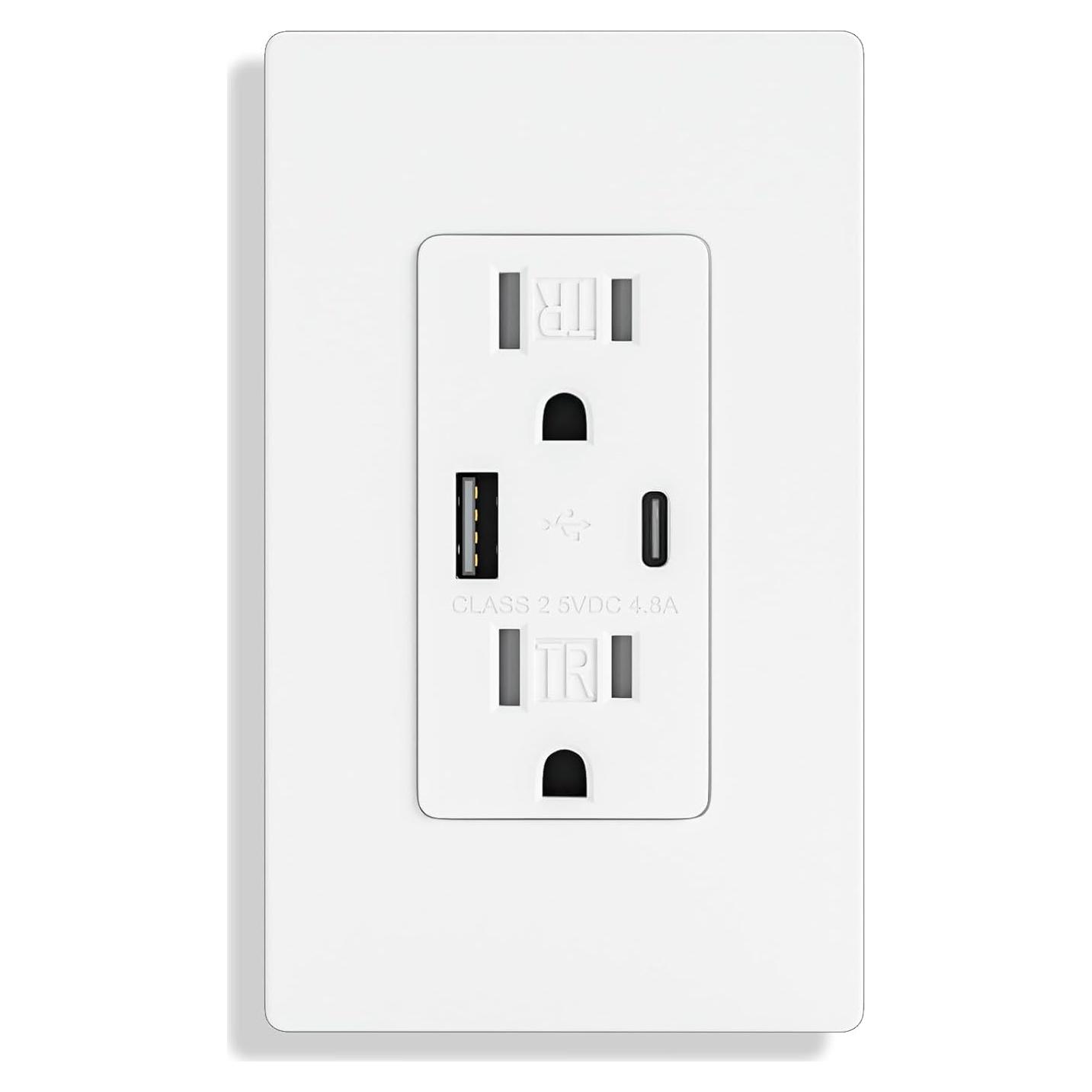 Enchufe de Pared USB Brilltech 4.8A 15A Blanco 1 Paquete