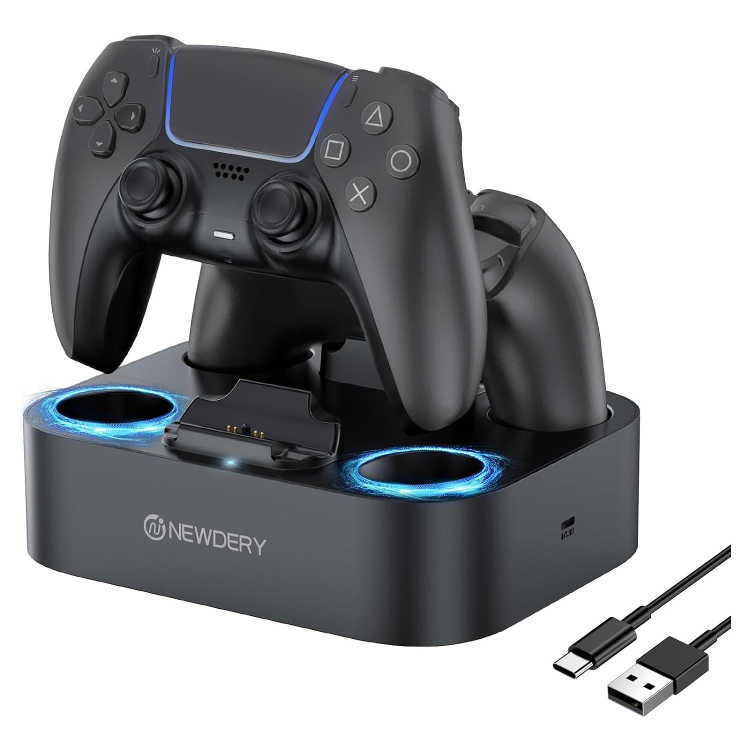 Cargador NEWDERY para Controlador PS5 y DualSense Edge - Carga Rápida