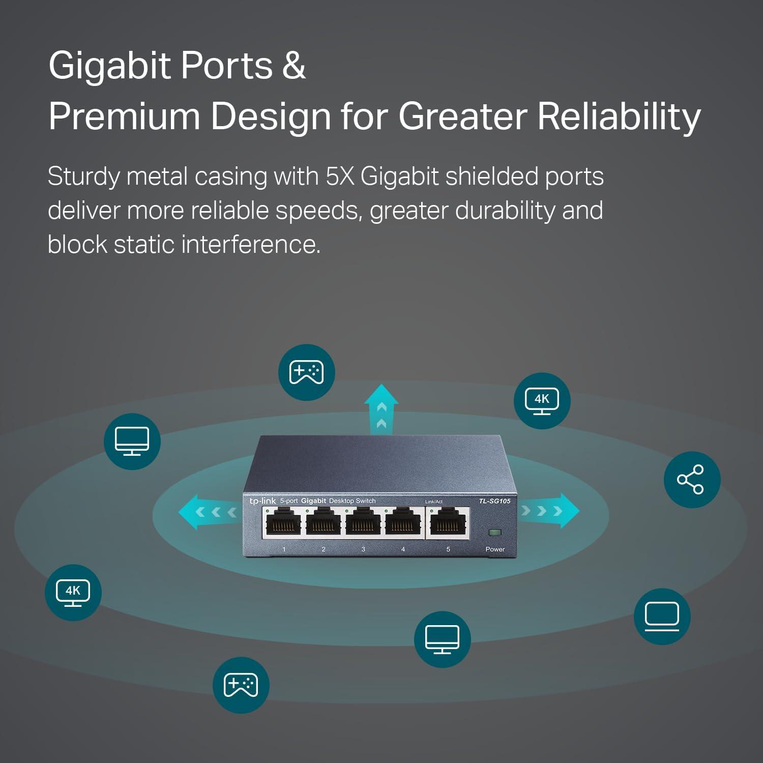 Interruptor Ethernet TP-Link TL-SG105 5 Puertos Gigabit