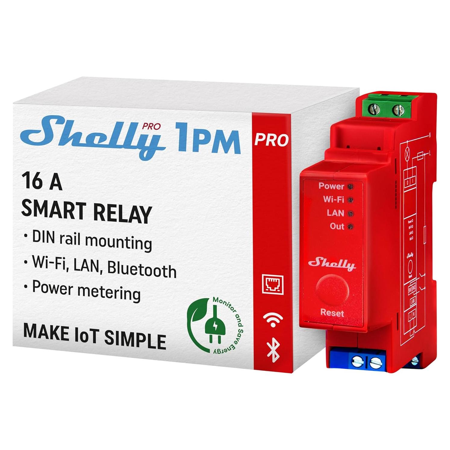 Interruptor inteligente Shelly Pro 1PM | Wi-Fi y LAN | 16A