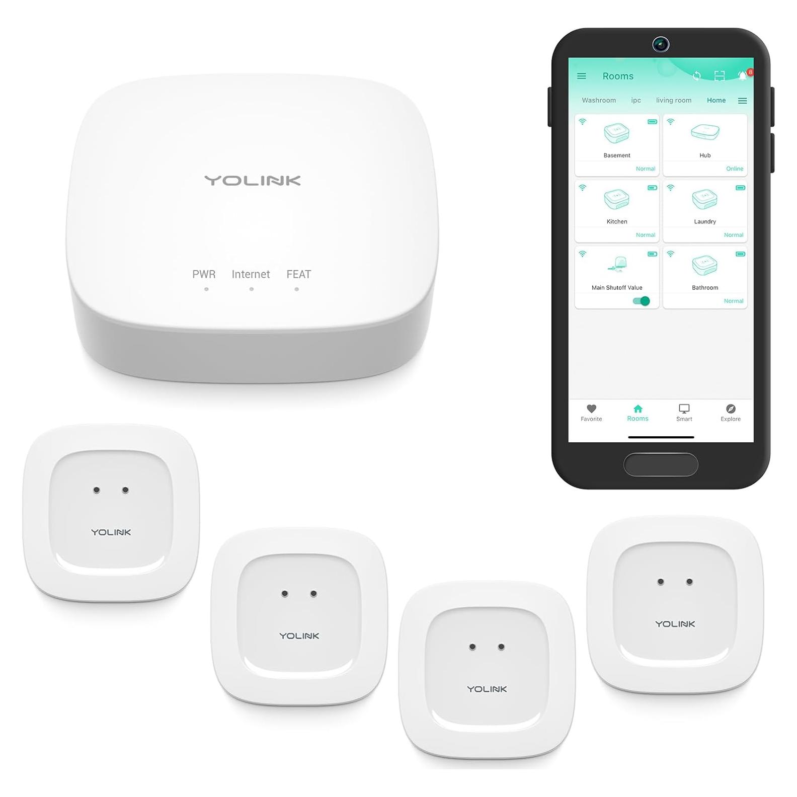 Kit de Inicio Hogar Inteligente YoLink con 4 Sensores de Agua