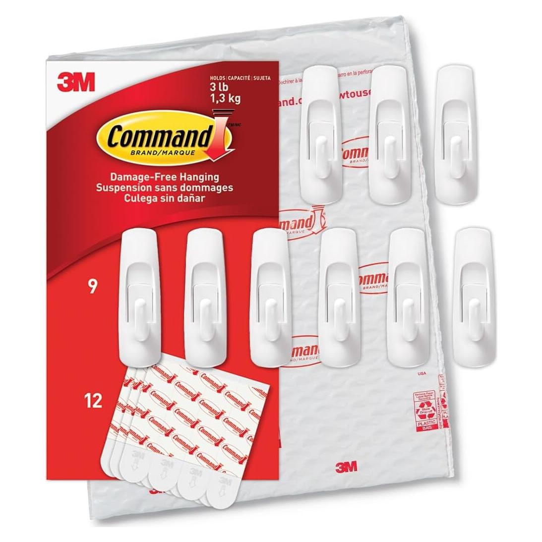 Ganchos de Pared Command Medianos Blancos - 9 Ganchos, 12 Tiras