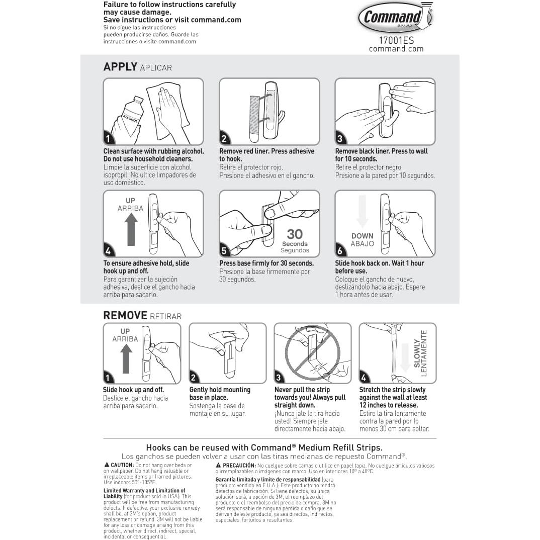 Ganchos de Pared Command Medianos Blancos - 9 Ganchos, 12 Tiras