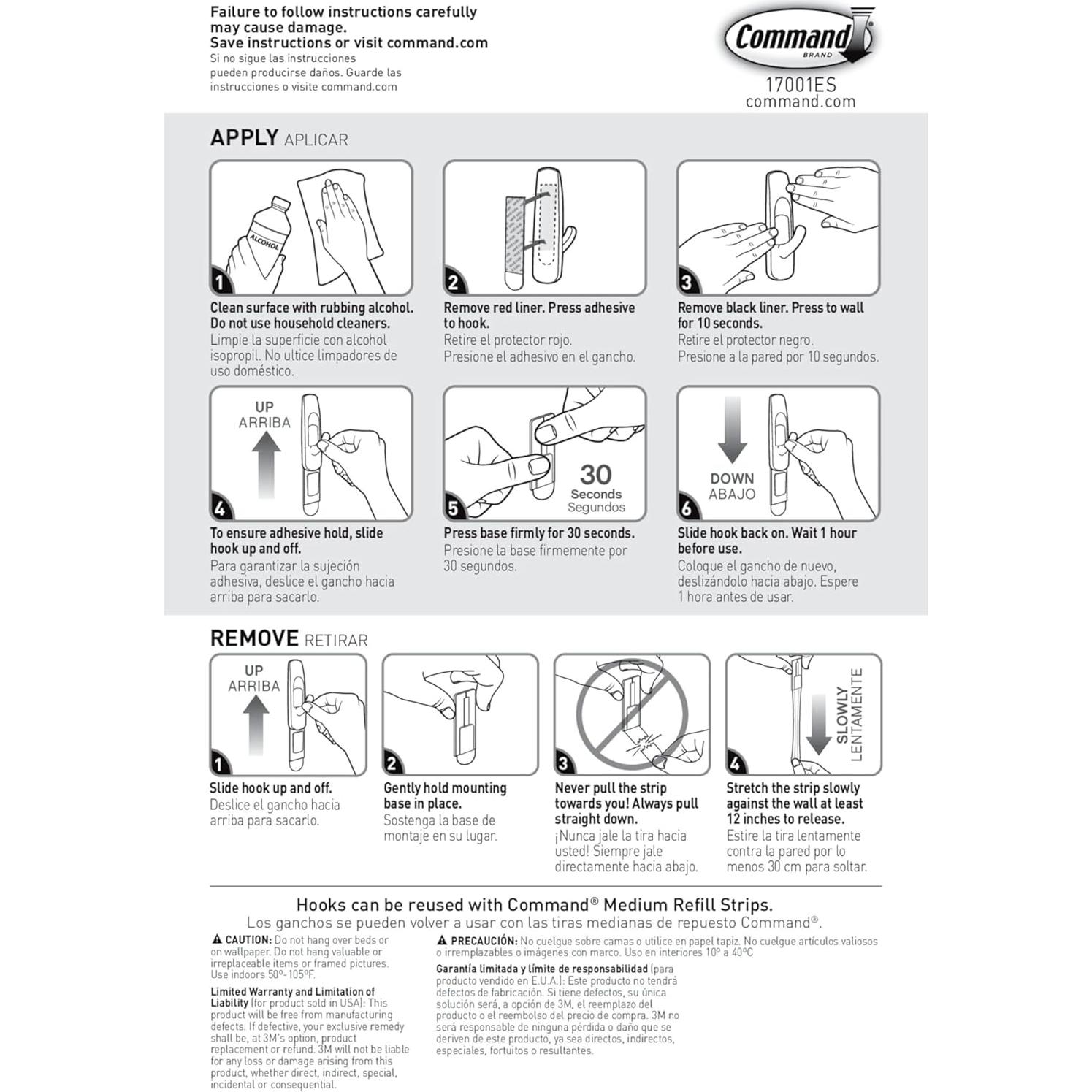 Ganchos de Pared Command Medianos Blancos - 9 Ganchos, 12 Tiras