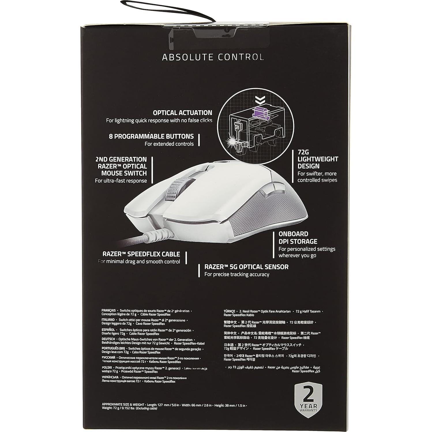 Razer Viper Mini Ratón Gaming Ambidextro 71g Blanco Mercurio