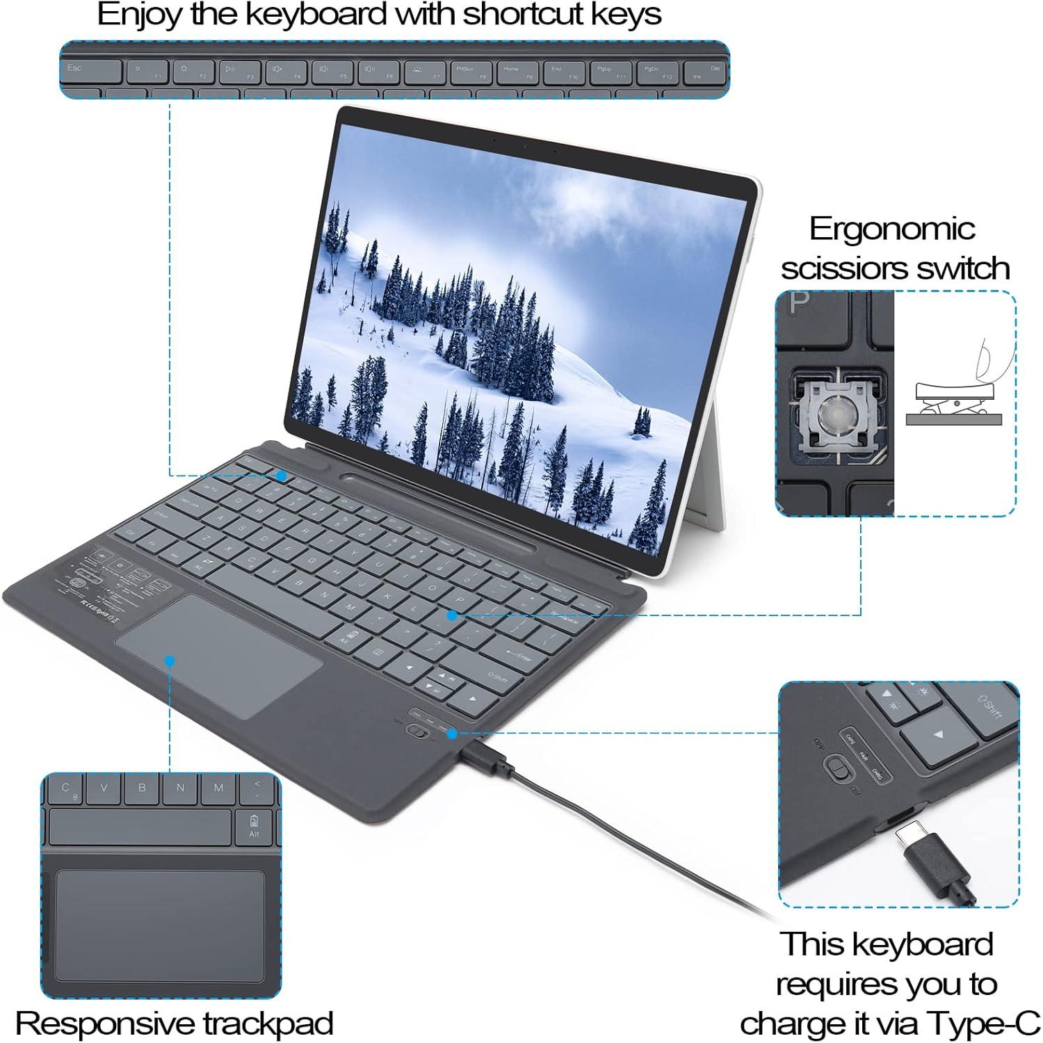 Teclado Bluetooth Desmontable Qulose para Surface Pro 9/8/10 - Gris