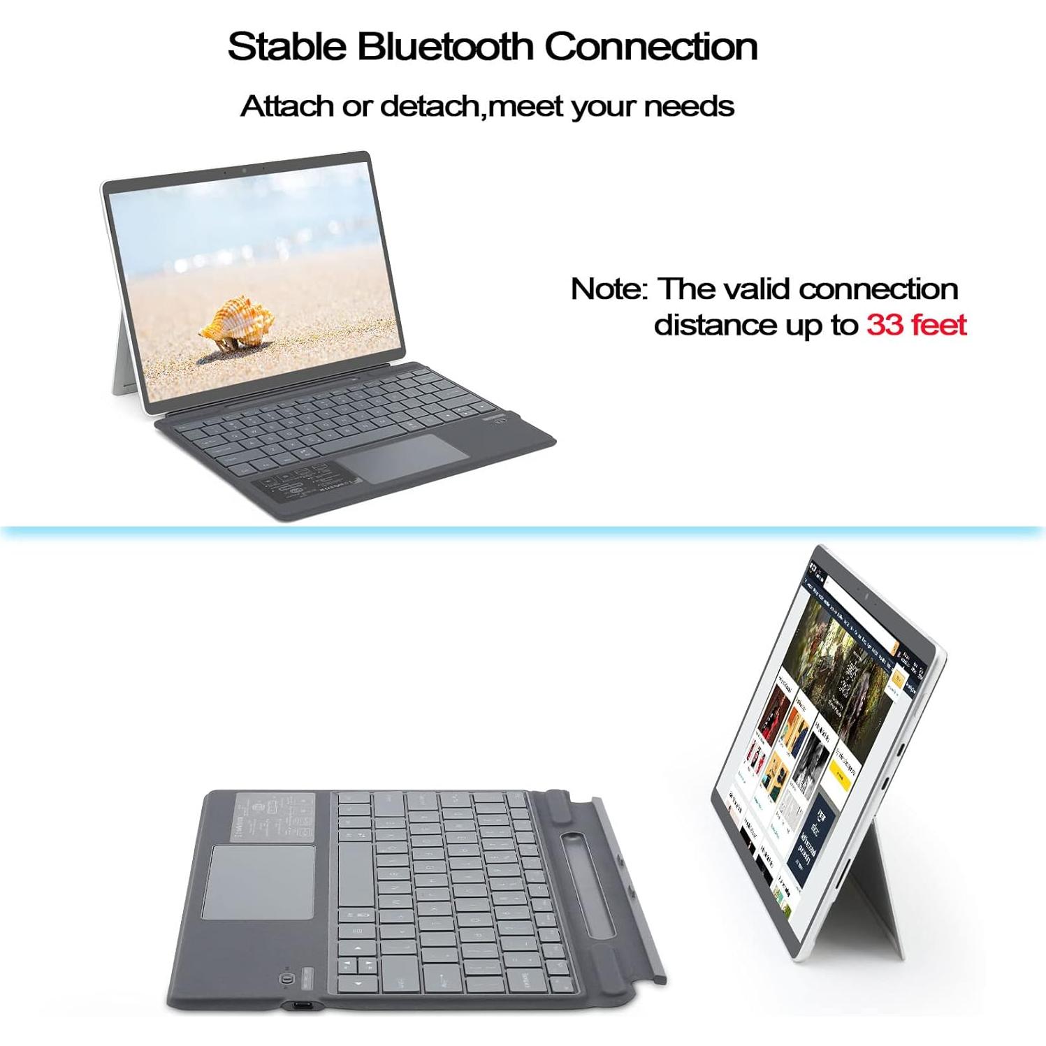 Teclado Bluetooth Desmontable Qulose para Surface Pro 9/8/10 - Gris