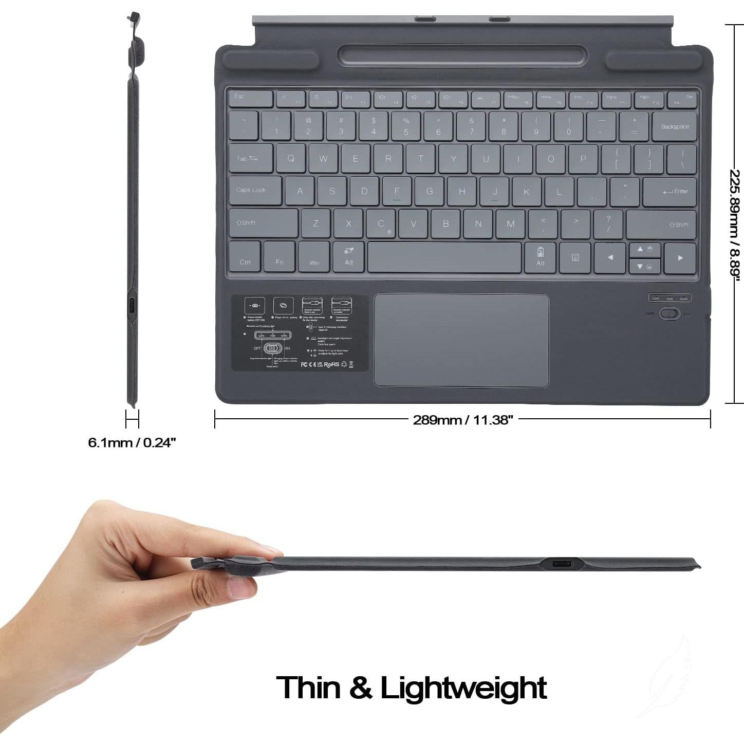Teclado Bluetooth Desmontable Qulose para Surface Pro 9/8/10 - Gris