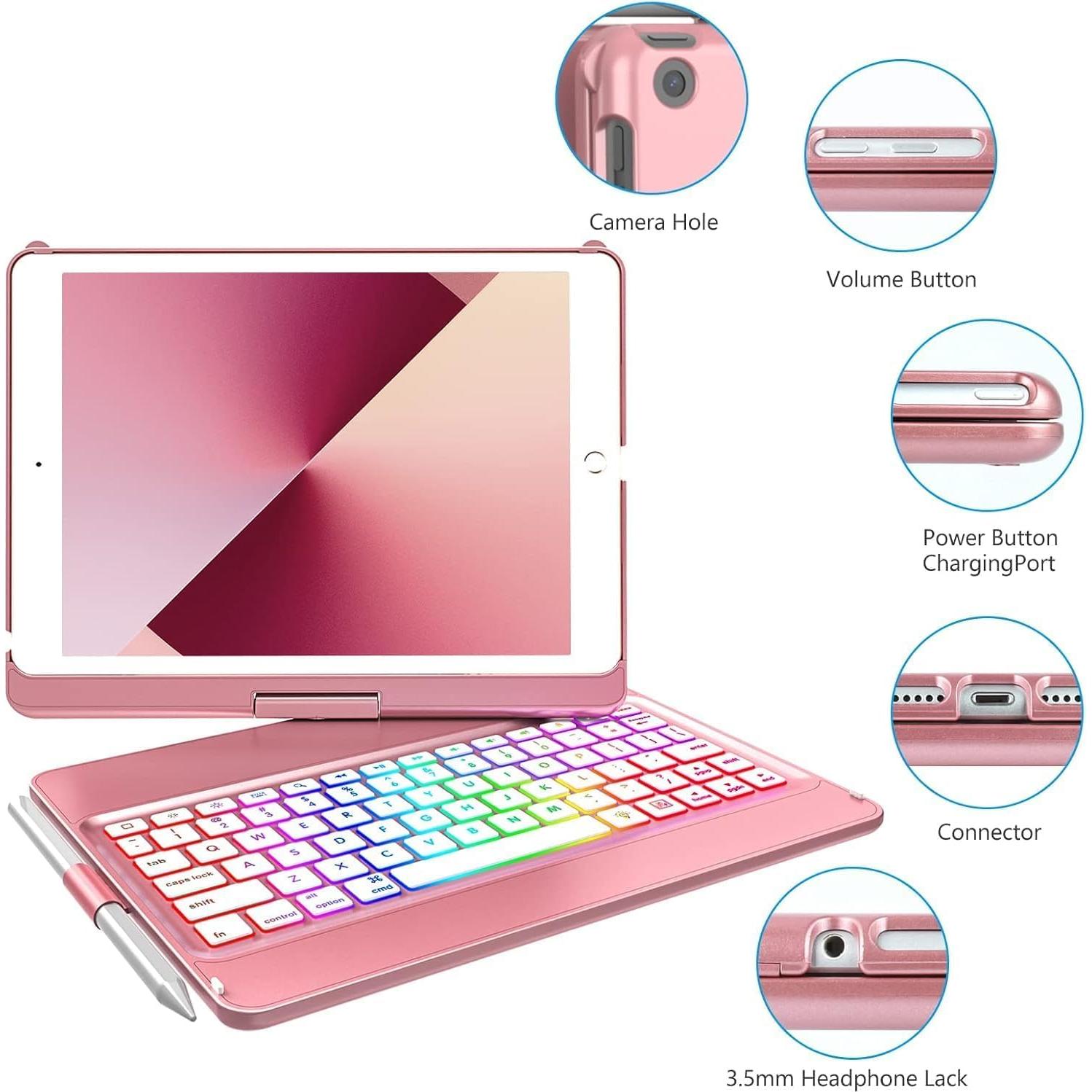 Funda de Teclado Bluetooth MMK para iPad 10.2" 9ª Gen Oro Rosa