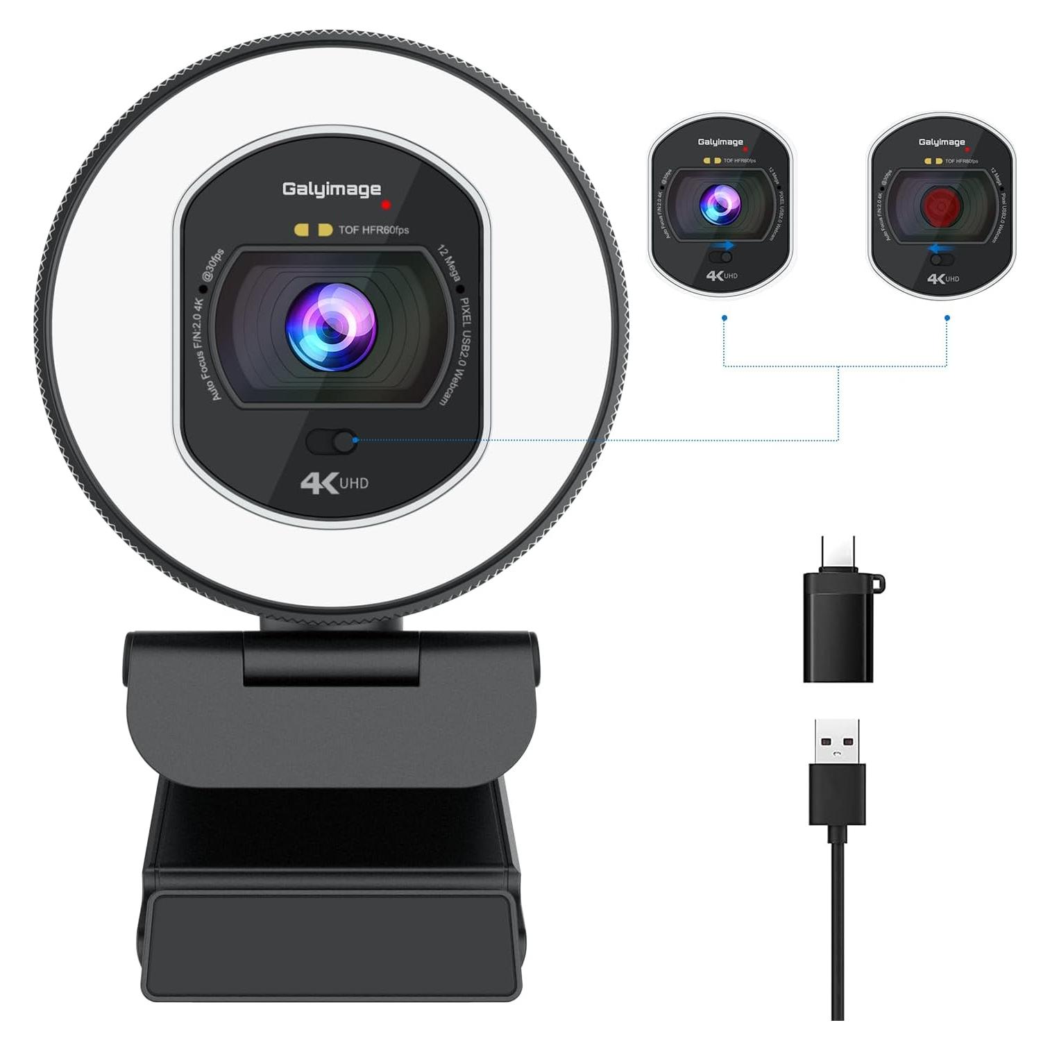 Cámara Web 4K Galyimage con Luz de Anillo y Micrófono