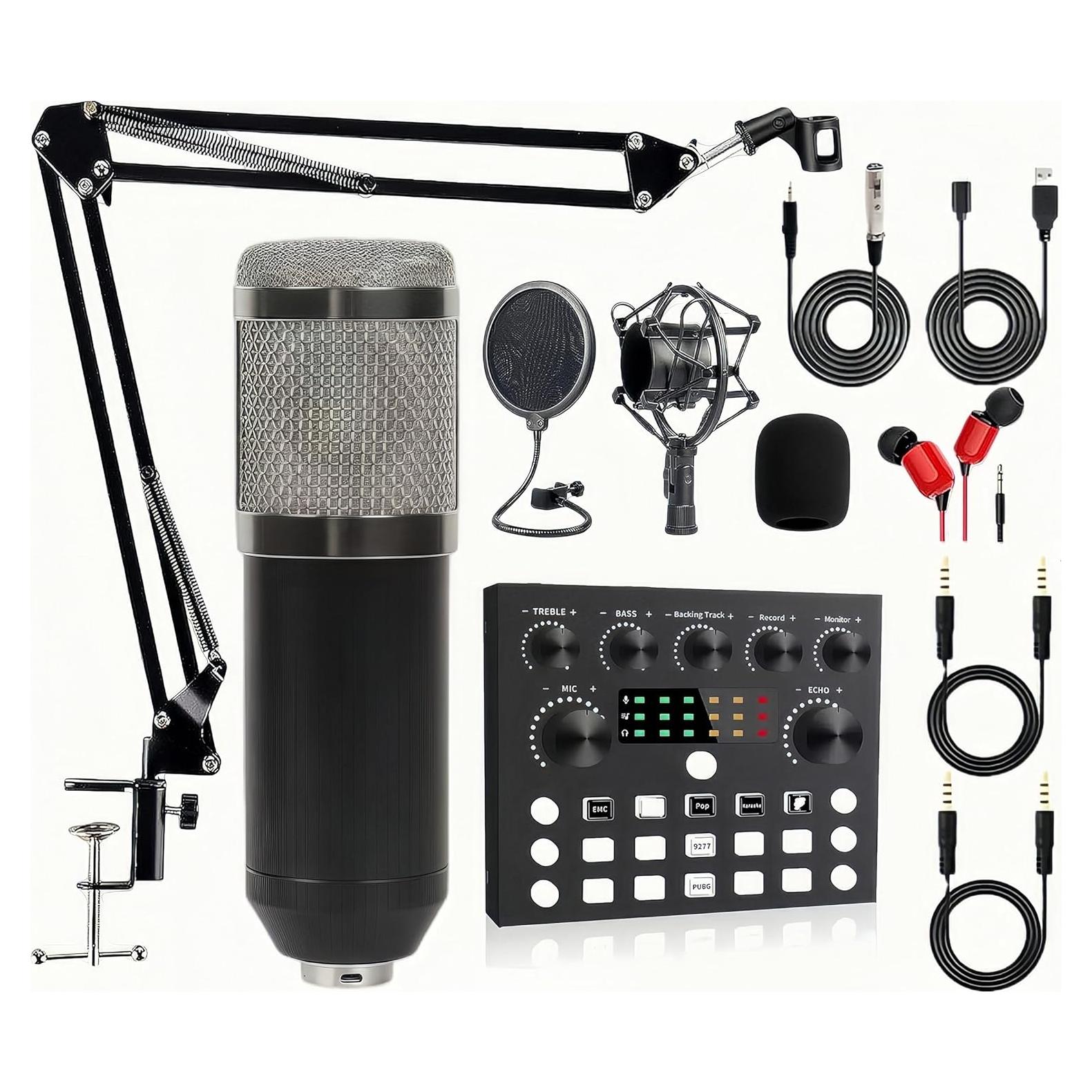 Kit de Micrófono BM-800 con Interfaz V8s y Soporte - Negro
