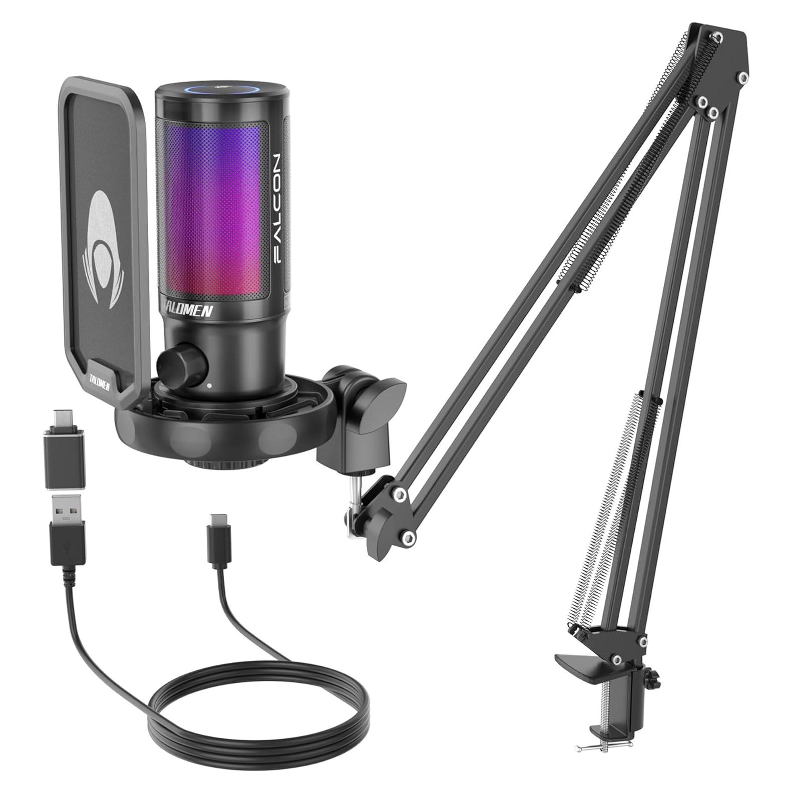 Micrófono Gaming USB Talomen Falcon 8 con RGB y Soporte