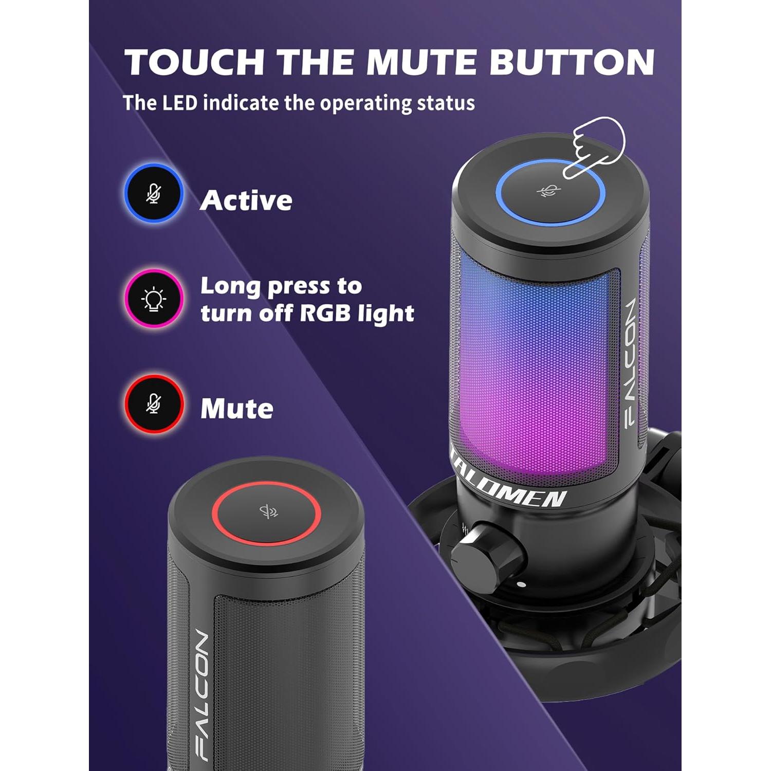 Micrófono Gaming USB Talomen Falcon 8 con RGB y Soporte