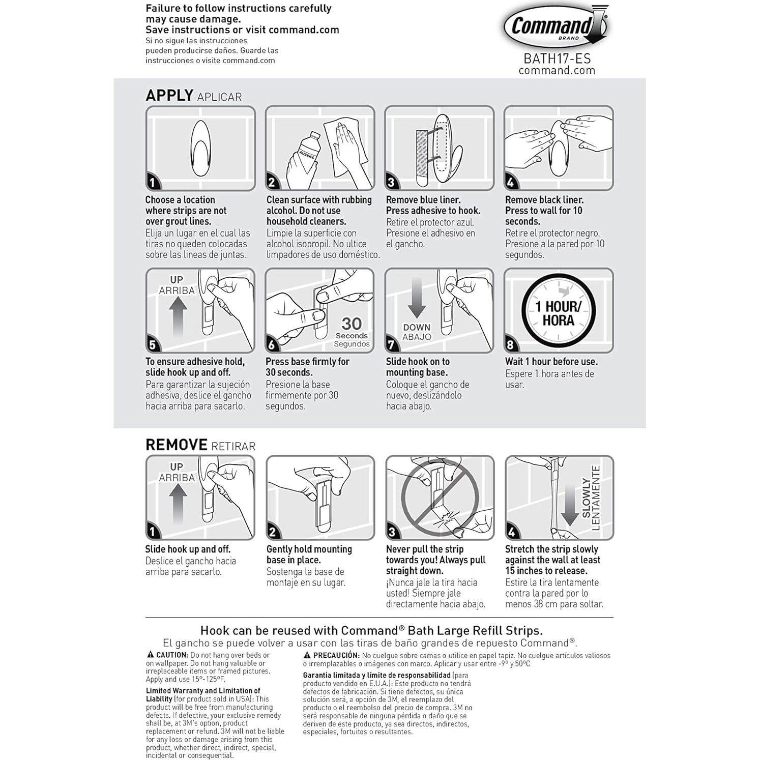 Gancho Grande para Toallas Command BATH17-ES, Soporta 2.27 kg