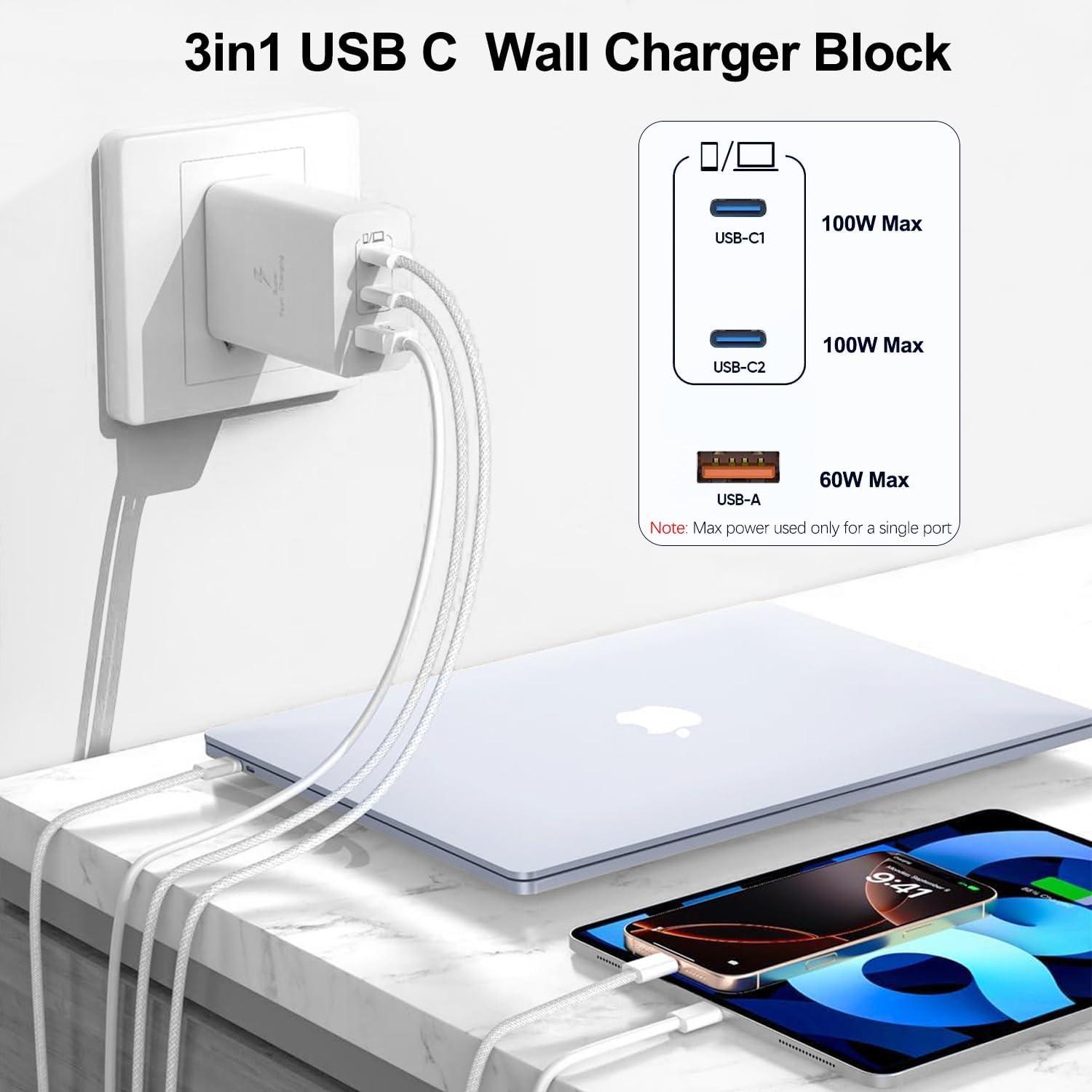 Cargador USB C 100W 3 Puertos GaN Shenzhen Liuri - 2Pack