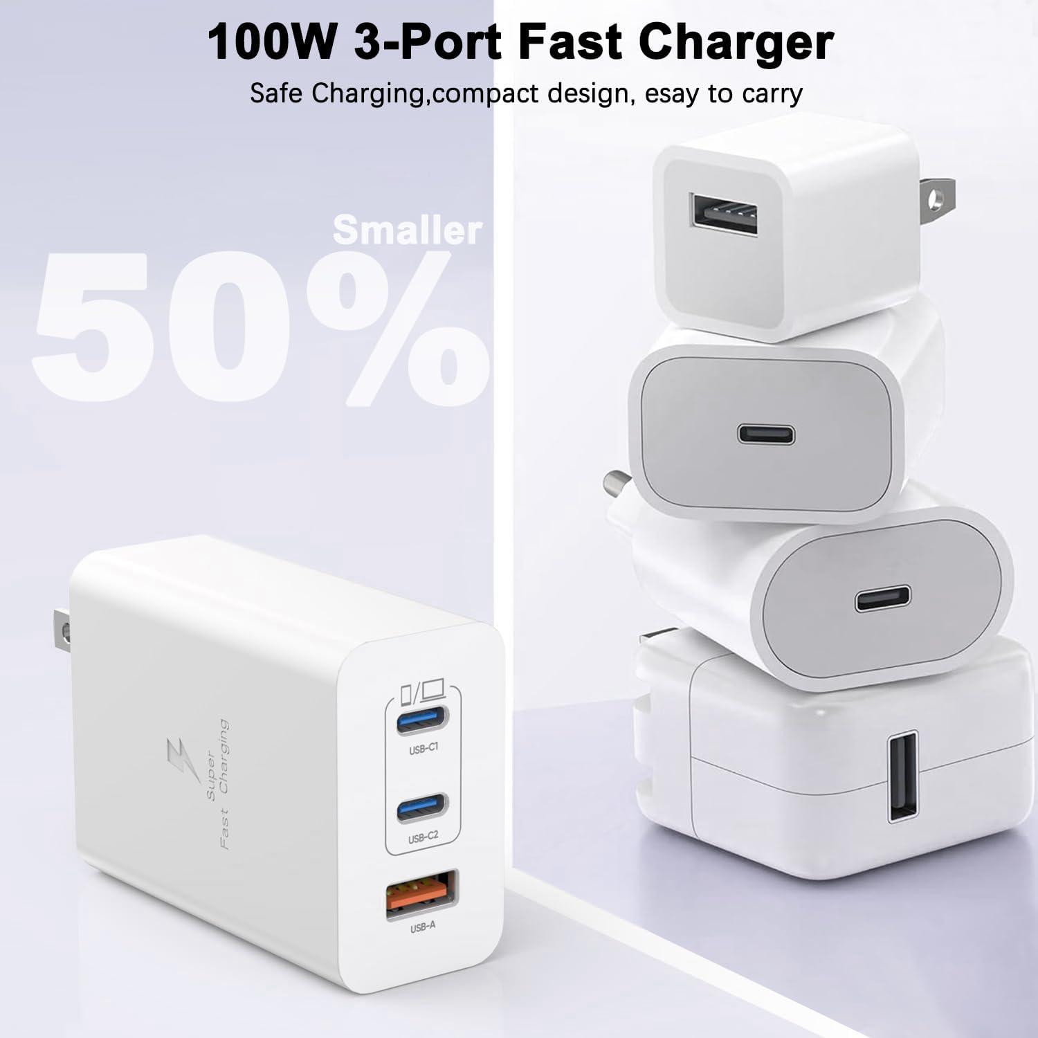 Cargador USB C 100W 3 Puertos GaN Shenzhen Liuri - 2Pack