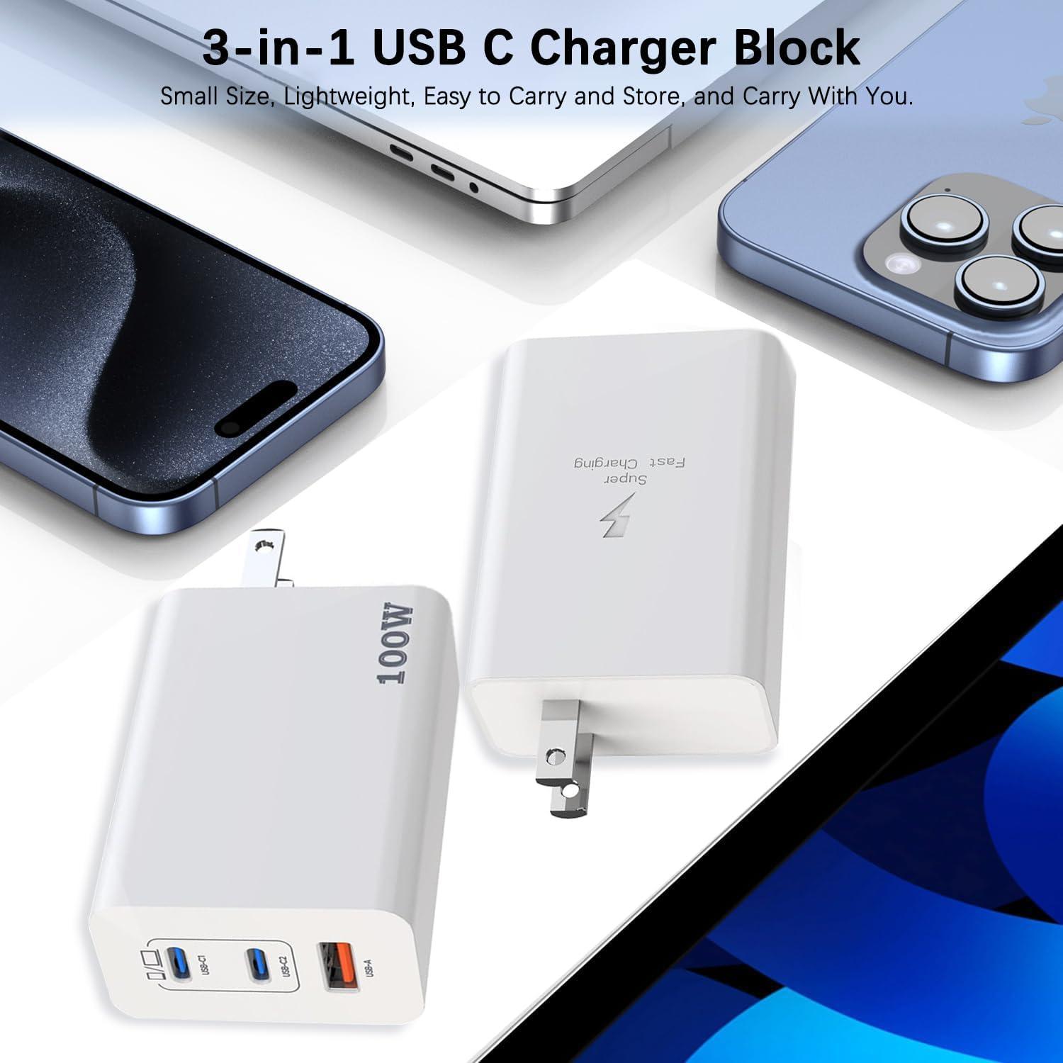 Cargador USB C 100W 3 Puertos GaN Shenzhen Liuri - 2Pack