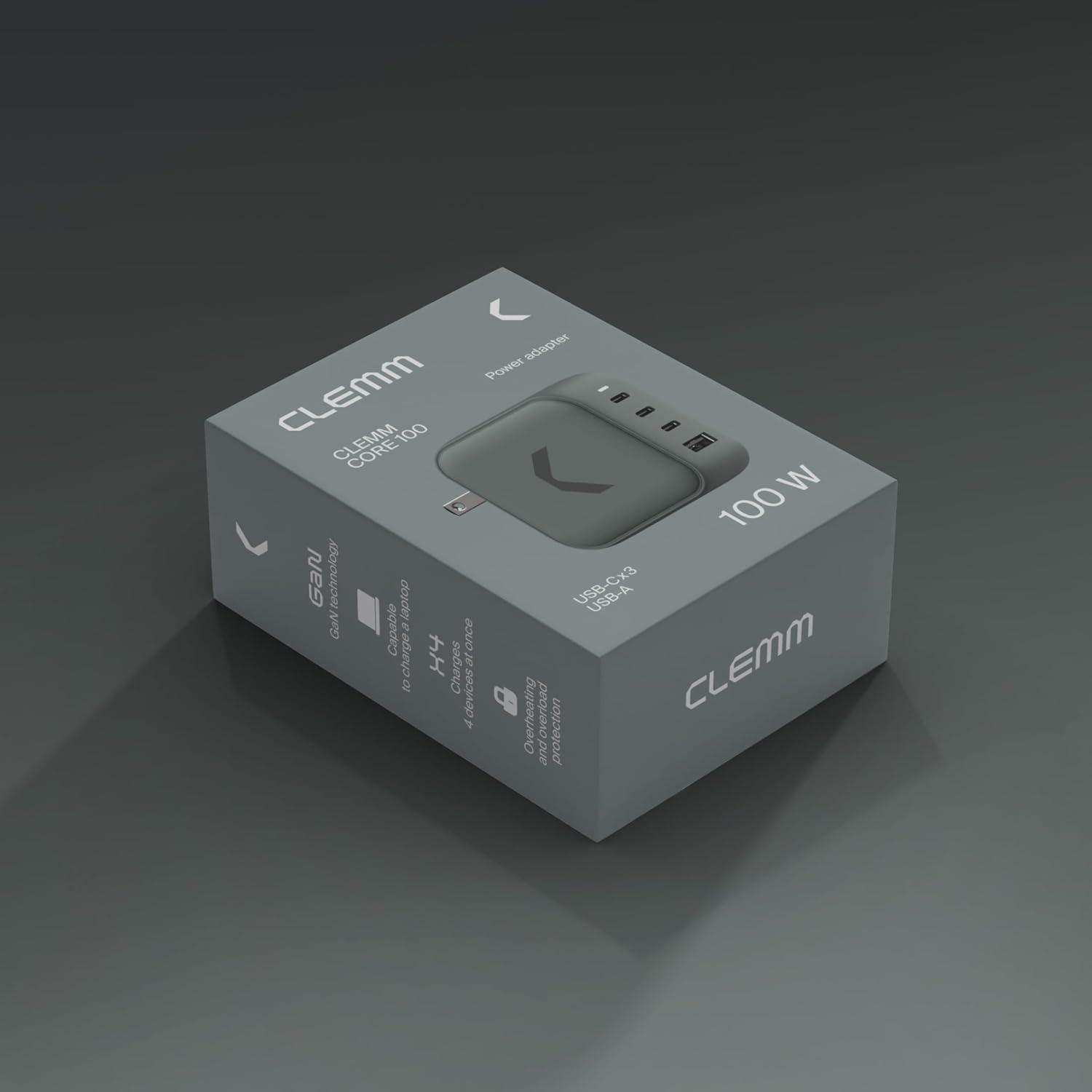 Cargador Rápido Clemm Core 100W GaN 4 Puertos USB-C y USB-A