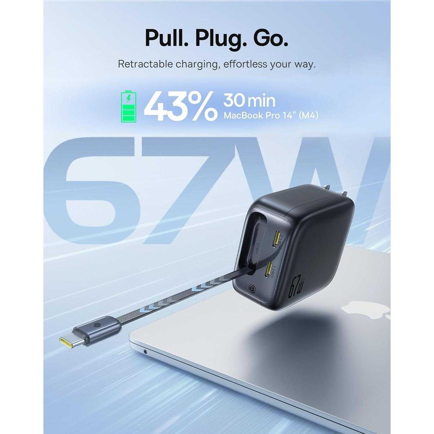 Cargador Retráctil USB C Baseus Enercore CJ11 67W 3 en 1