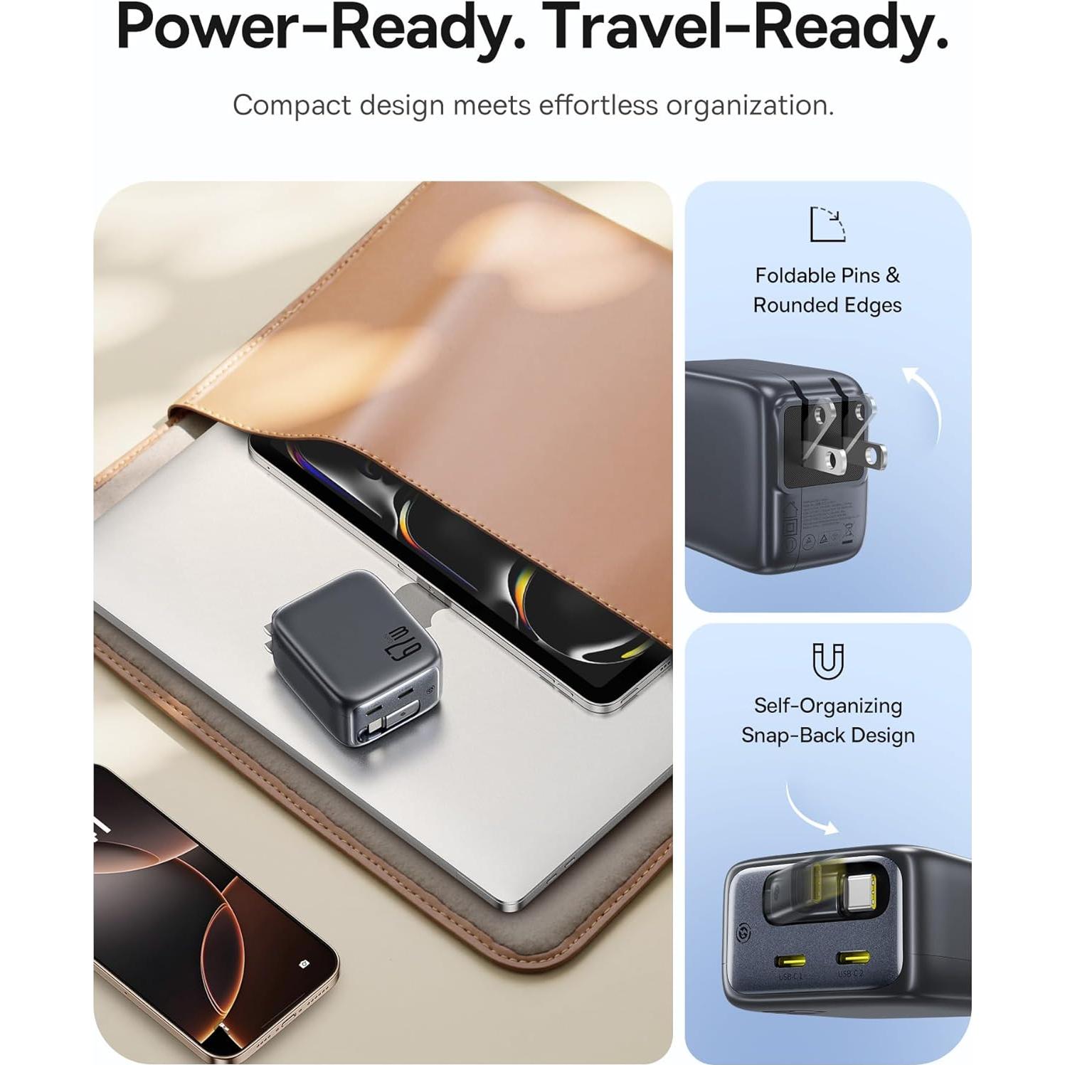 Cargador Retráctil USB C Baseus Enercore CJ11 67W 3 en 1