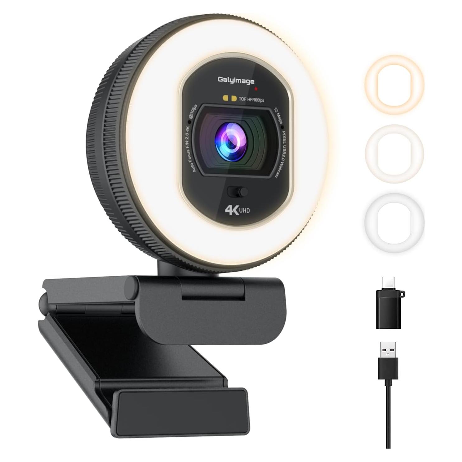 Cámara Web 4K Galyimage con Iluminación Ajustable y Autofoco