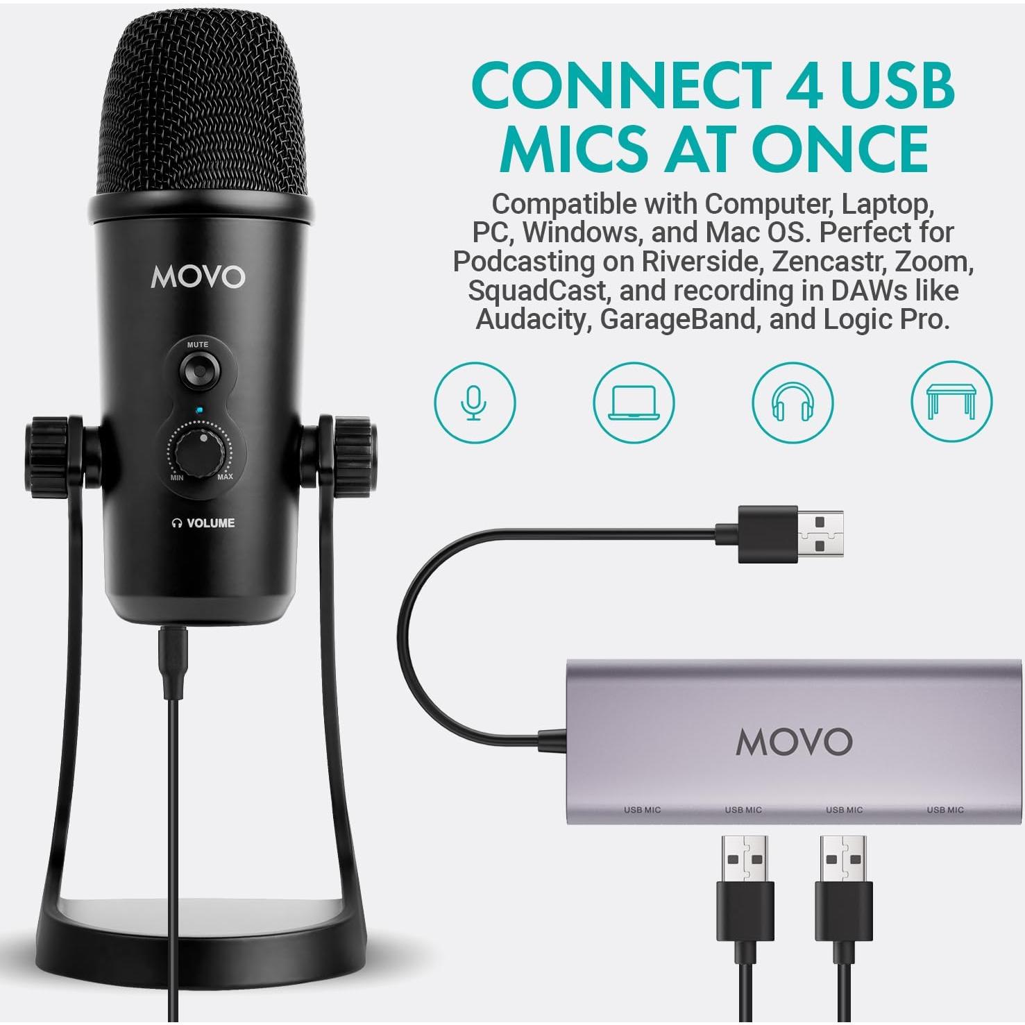 Kit de Podcasting Movo UMX-1 con 2 Micrófonos UM700 USB