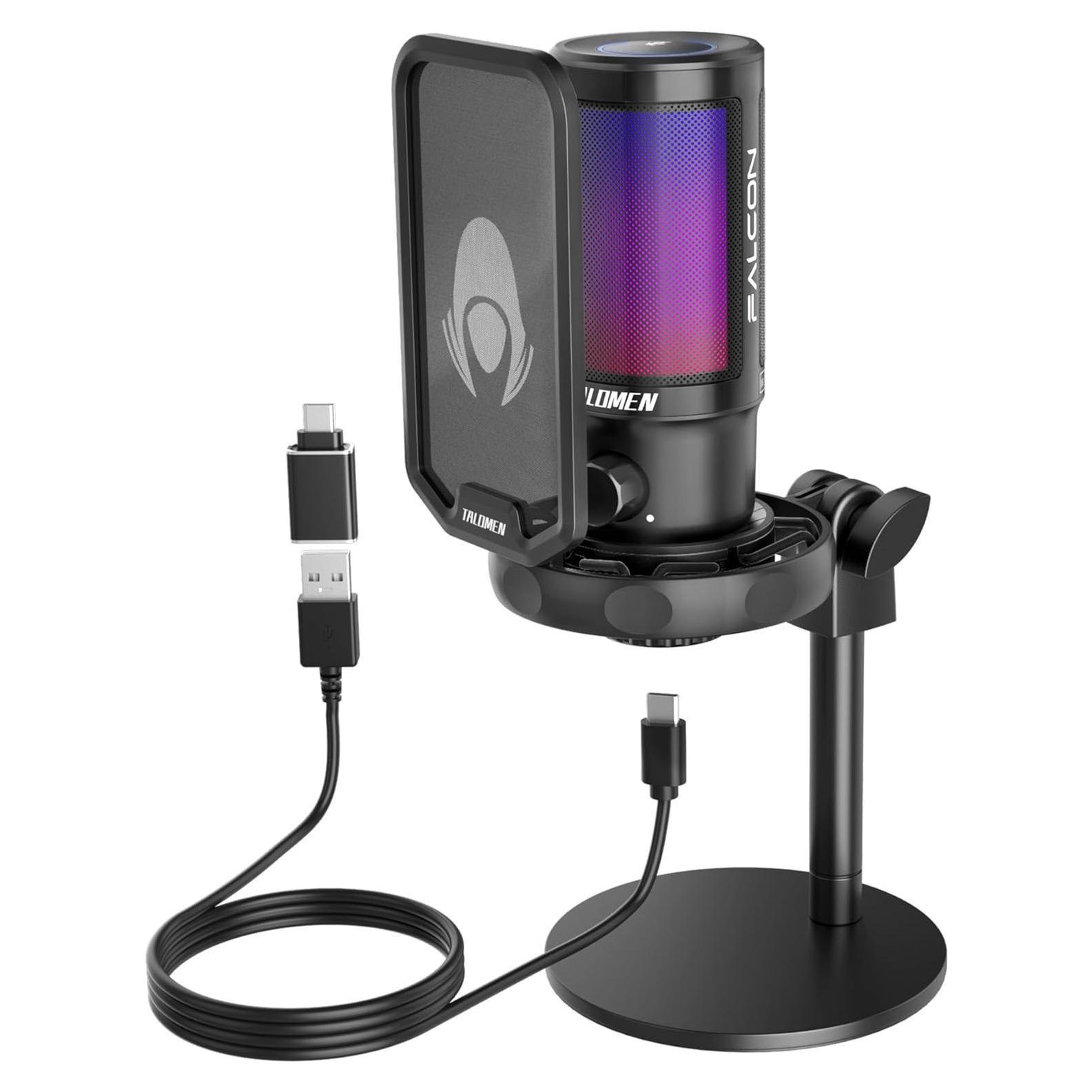 Micrófono Gaming USB TALOMEN Falcon 8 con RGB y Silencio Rápido