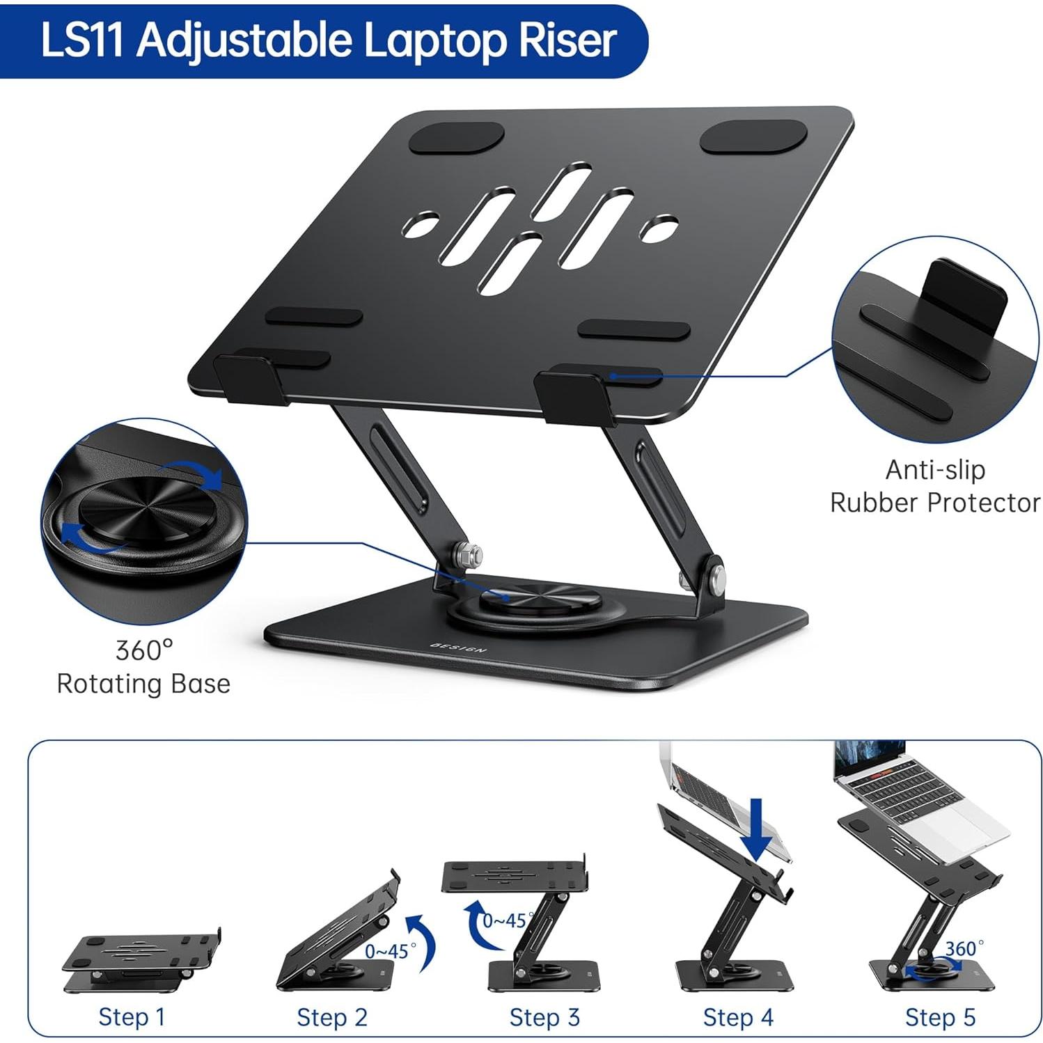 Soporte para Laptop BESIGN LS11 Ajustable 360° Negro 10-14"