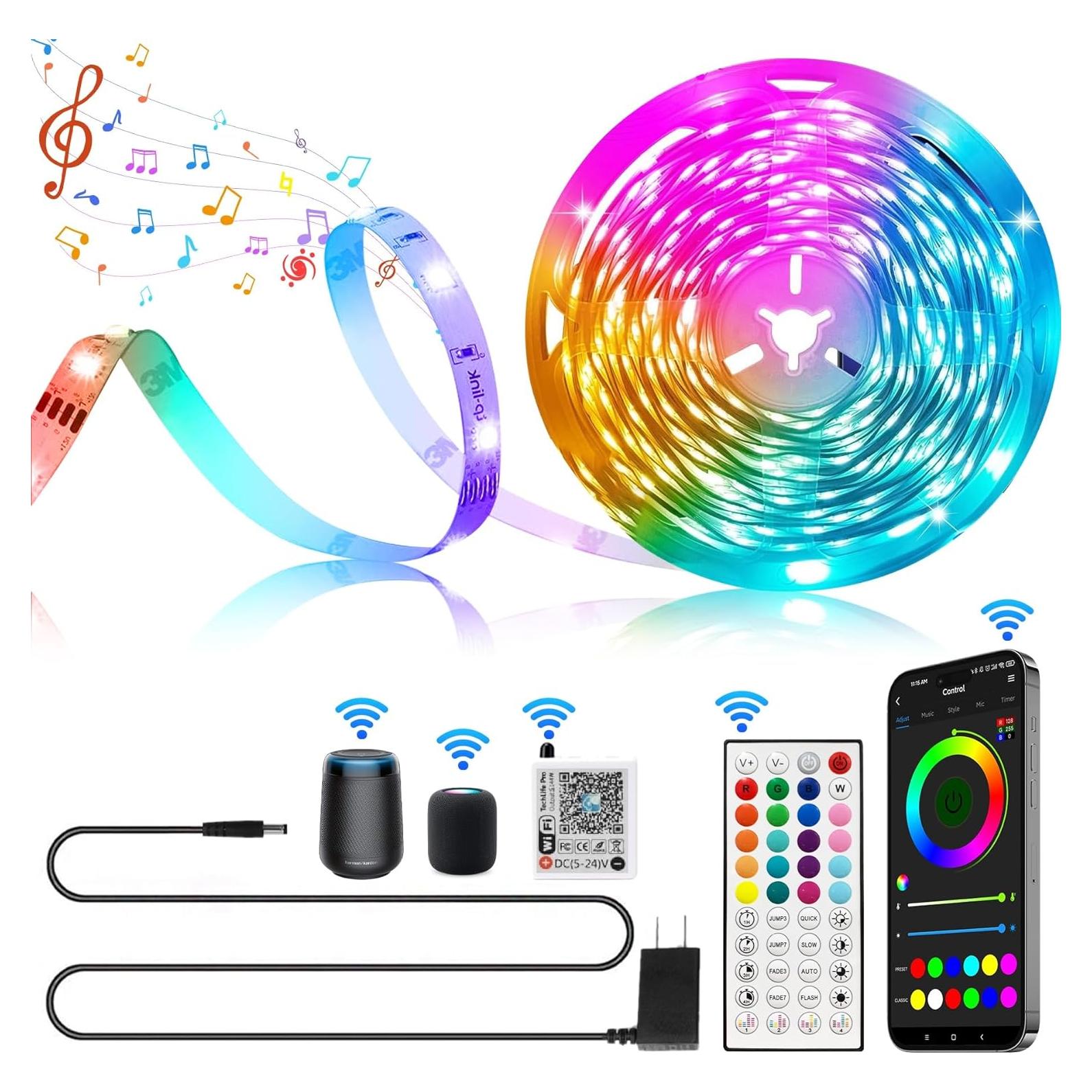 Luces LED WiFi 18.3m Ledagic, Control Remoto y APP, RGB