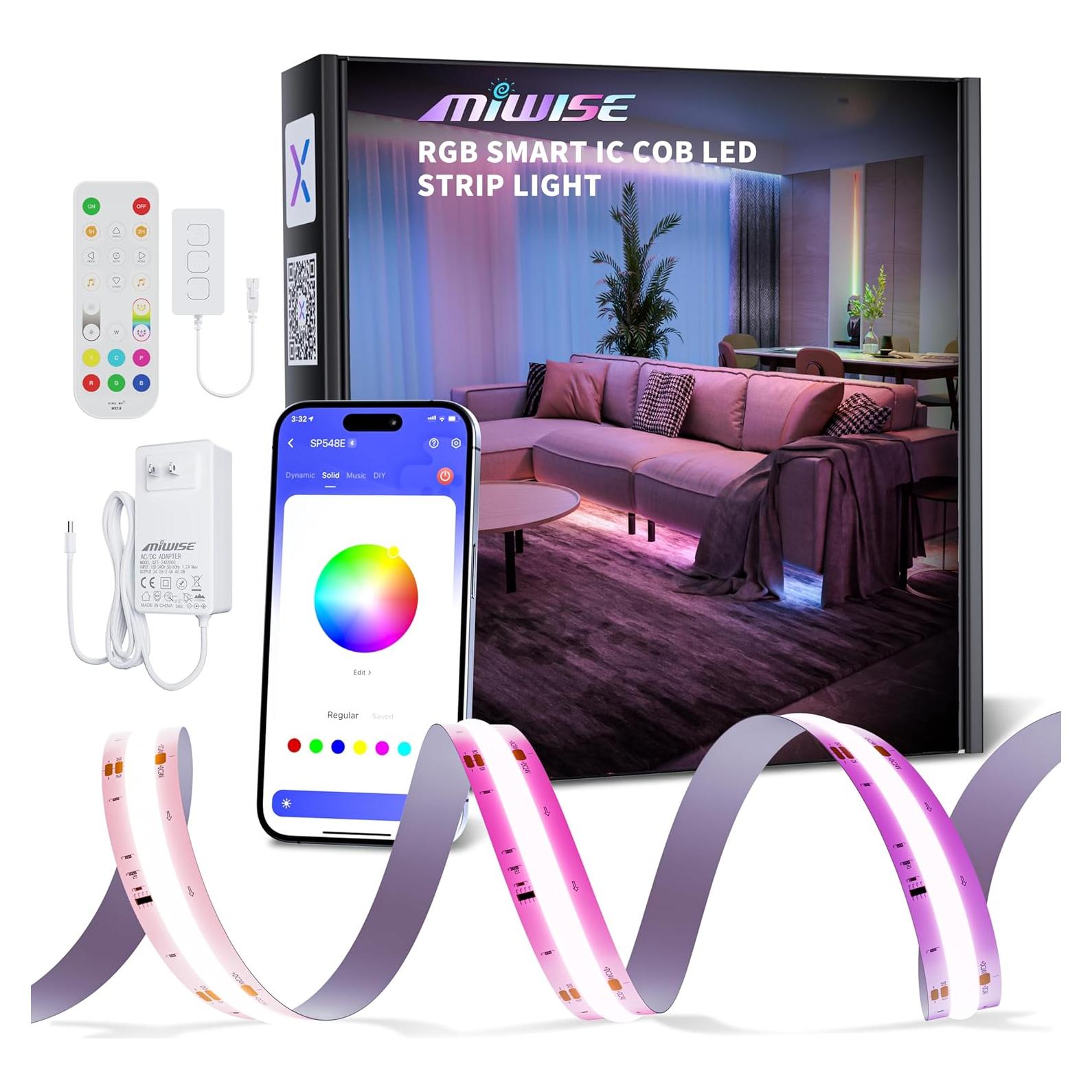 Cinta LED COB RGB MIWISE 20m con Control por Voz y Sincronización