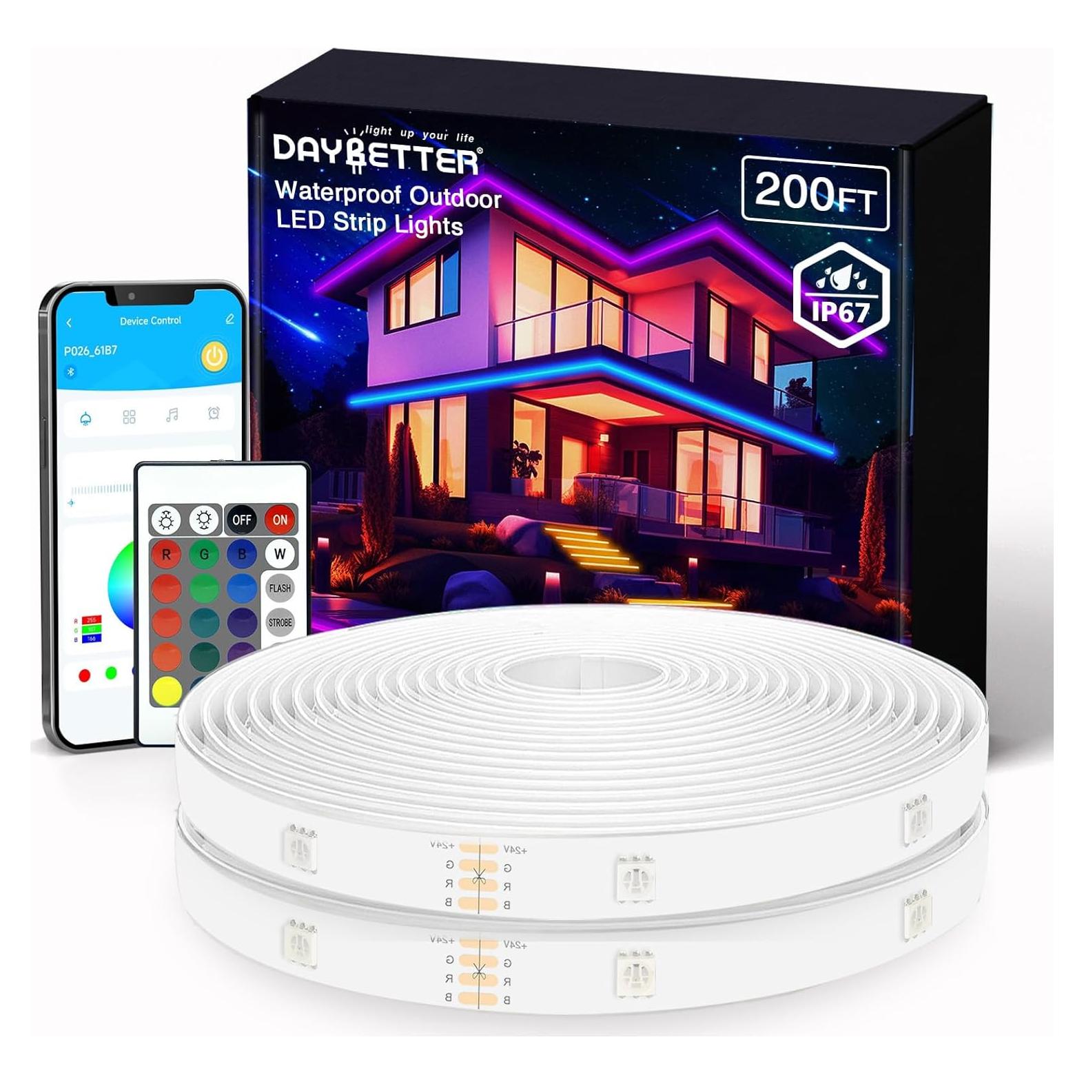 Luces de tira LED exteriores IP67 60.96m DAYBETTER con control remoto