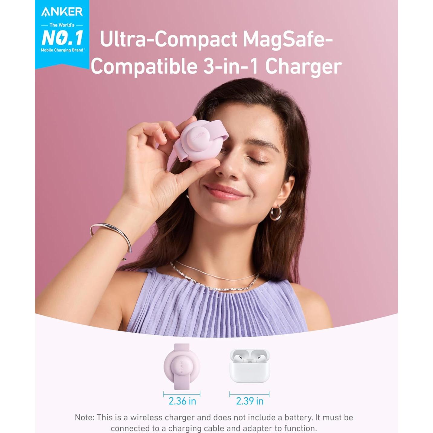 Cargador Inalámbrico 3-en-1 Anker MagGo UFO 15W Rosa