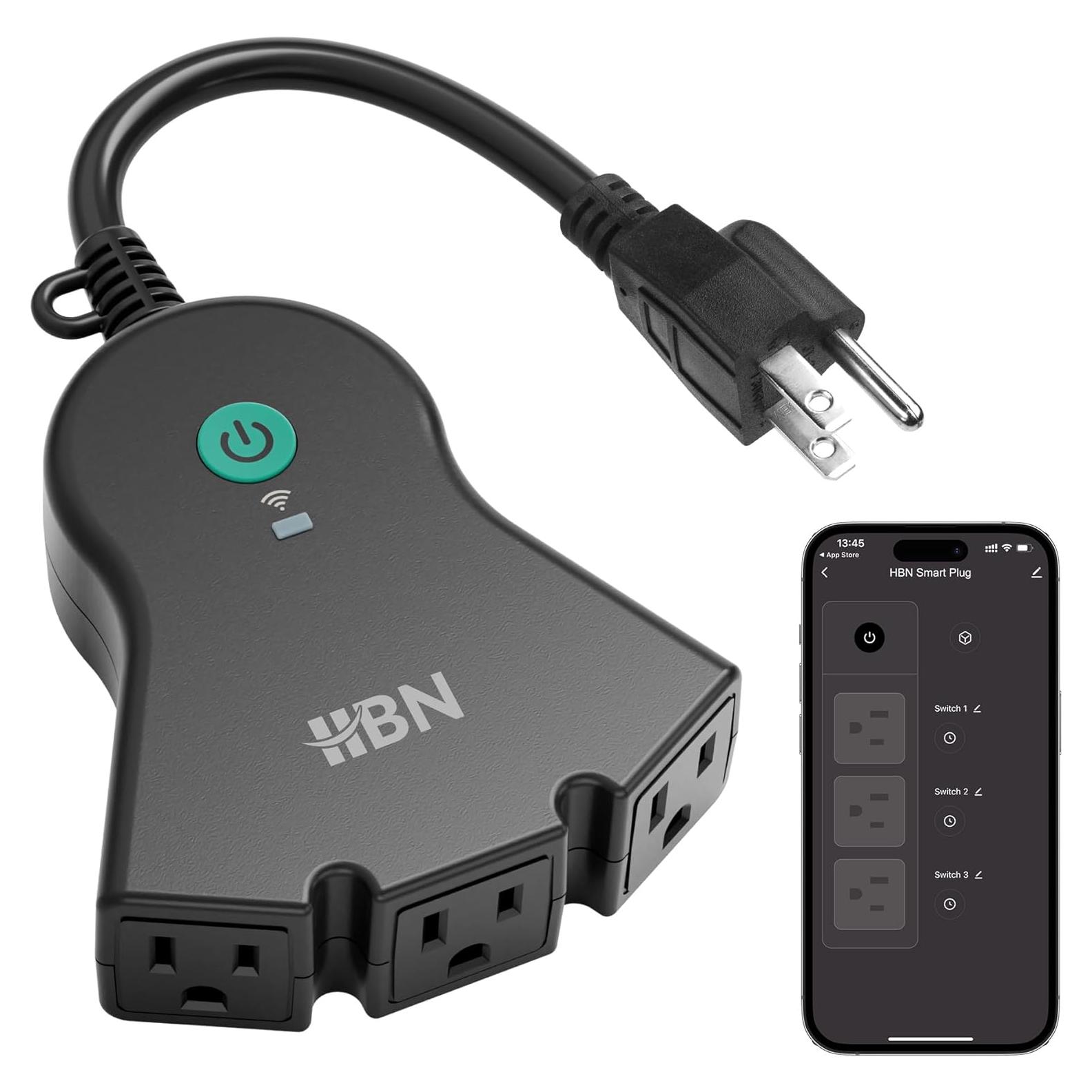 Enchufe Inteligente HBN para Exterior IP44, 3 Enchufes Controlados por Voz
