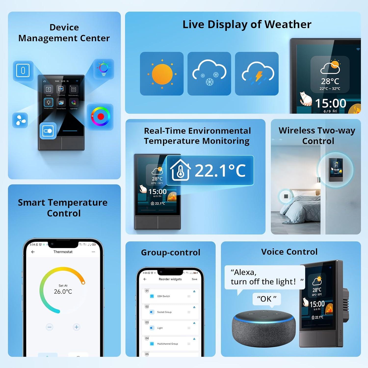 Interruptor Inteligente SONOFF NSPanel 240V Táctil Negro
