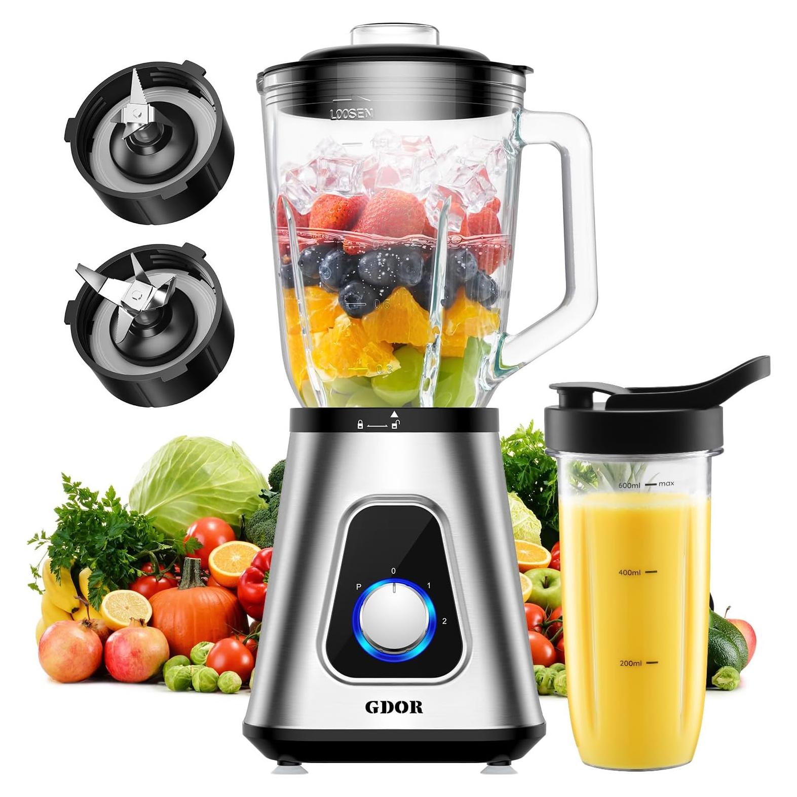 Licuadora GDOR 1200W 2 en 1 con Tarro de 52 Oz y Taza de 22 Oz