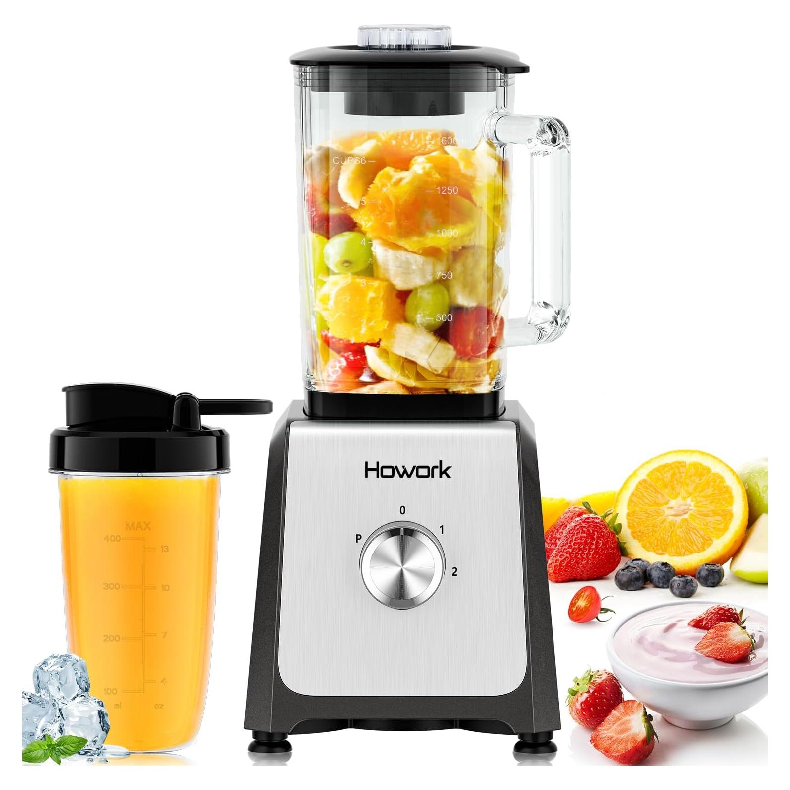 Licuadora HOWORK 750W Tarro Vidrio 1.6L 2 Velocidades Gris