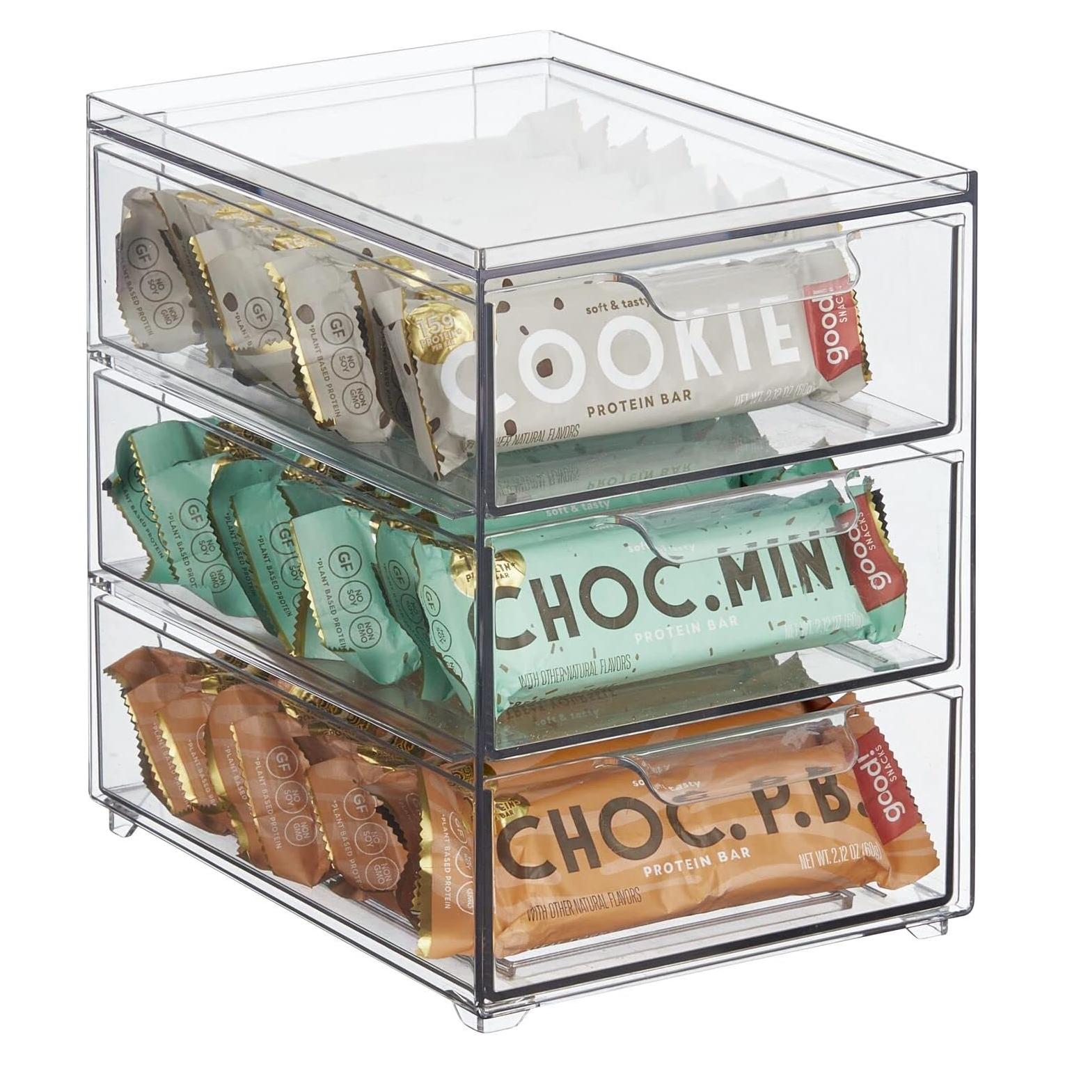 Organizador de Cocina mDesign con 3 Cajones Apilables - Transparente