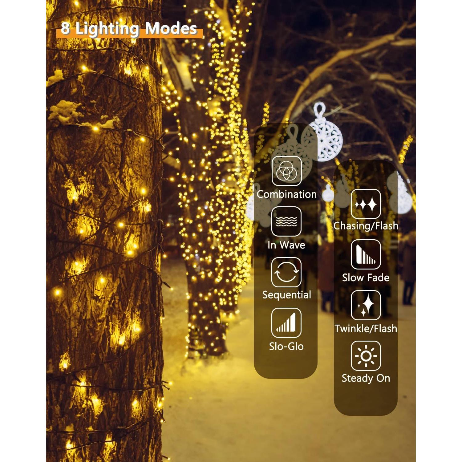 Luces de Cadena Solares 500LED Yuhuayang 54.86m IP65 8 Modos