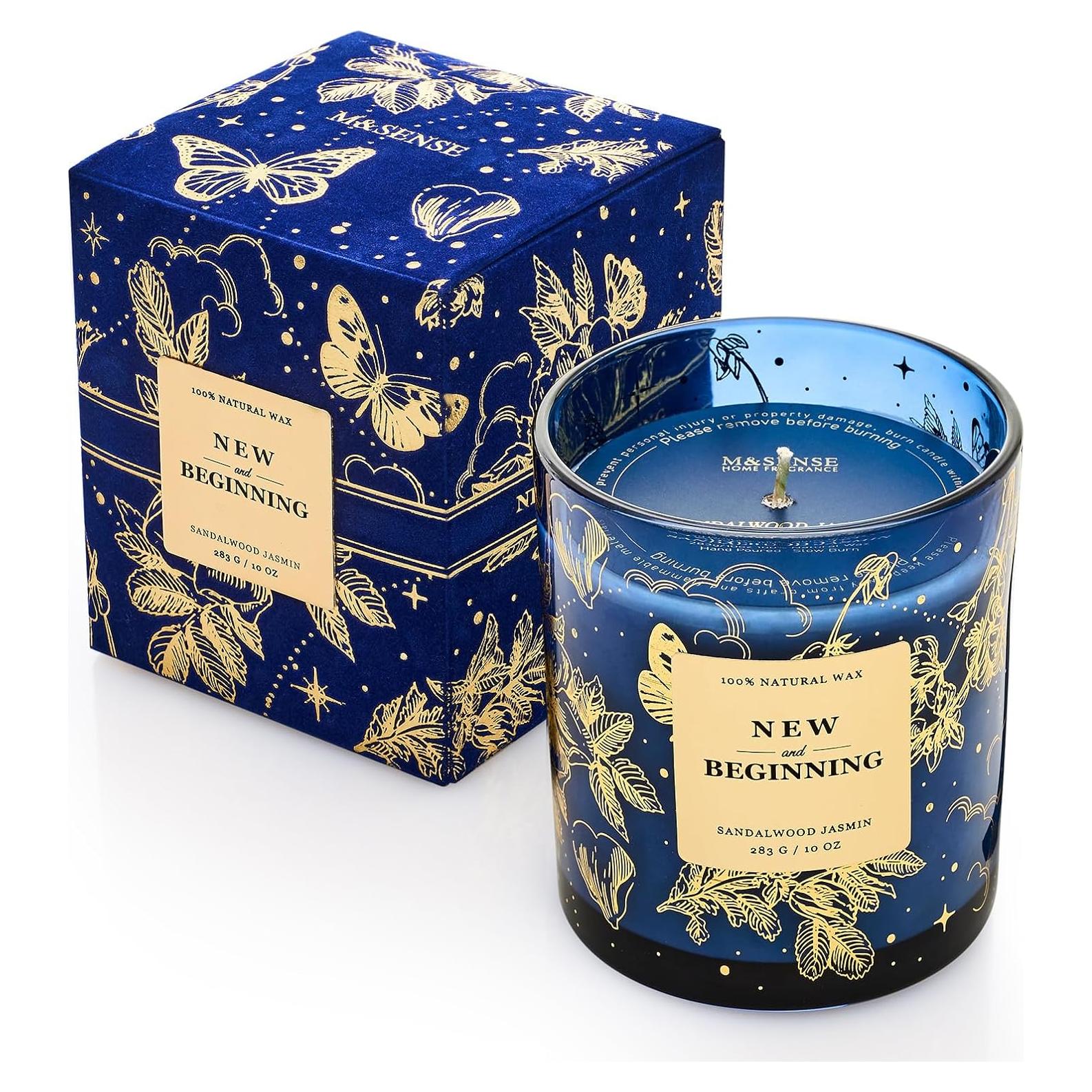 Vela Aromática M&SENSE Sándalo y Jazmín 10 oz Cera de Soja