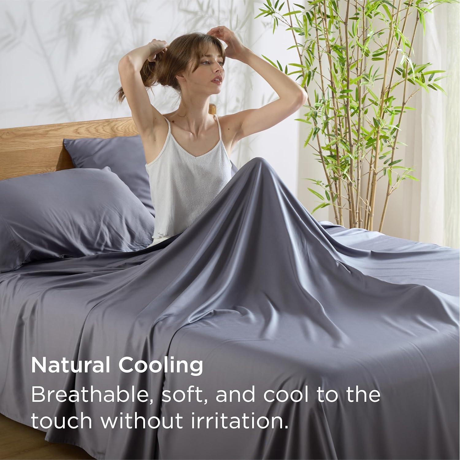 Juego de Sábanas Queen Bedsure Refrigerantes Rayón Bambú Gris